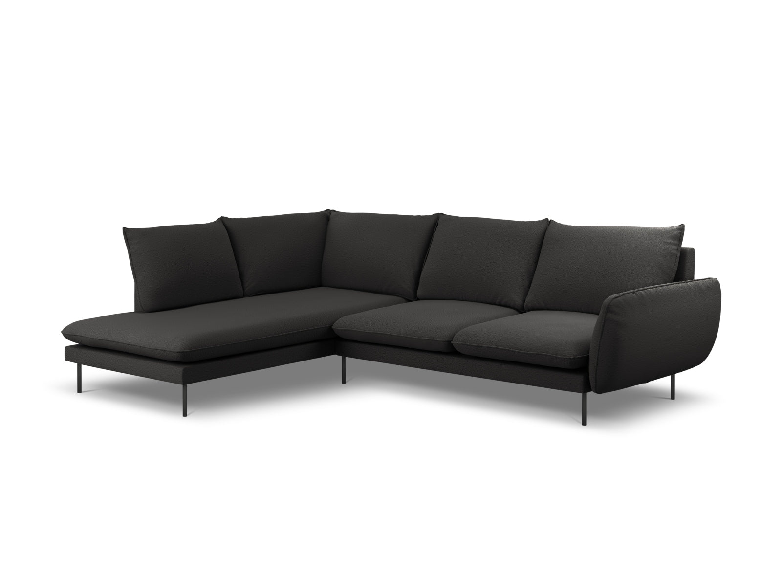 Vienna Boucle Ecksofa links 6 Sitzer 185cm in Black/Schwarz präsentiert im Onlineshop von KAQTU Design AG. Ecksofa links ist von Cosmopolitan Design