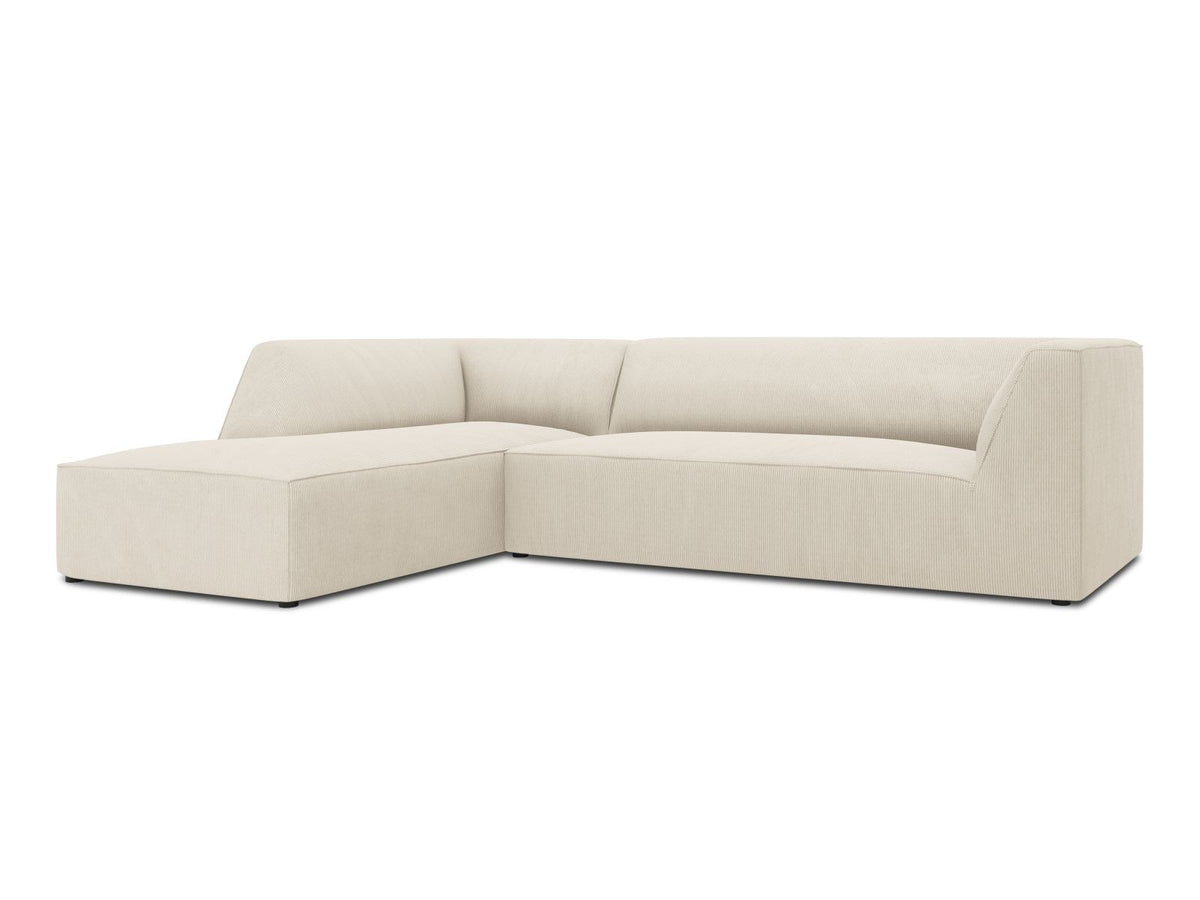 Modulares Ecksofa Siena links, 4-Sitzer, Light Beige-Scala Stoff, Massivholzrahmen, schwarze Kunststoffbeine, Sitzhöhe 40 cm.