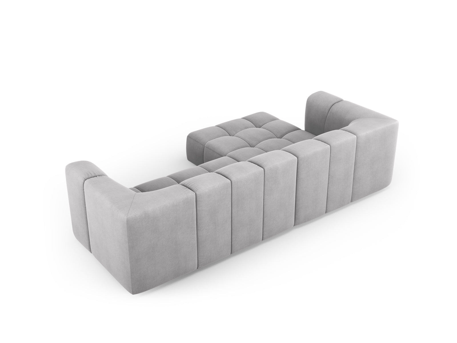 Elegantes, modulares 3-Sitzer Ecksofa Moritz in sanftem Grau, perfekt für stilvolle Wohnräume und entspannte Abende, von Cosmopolitan Design.