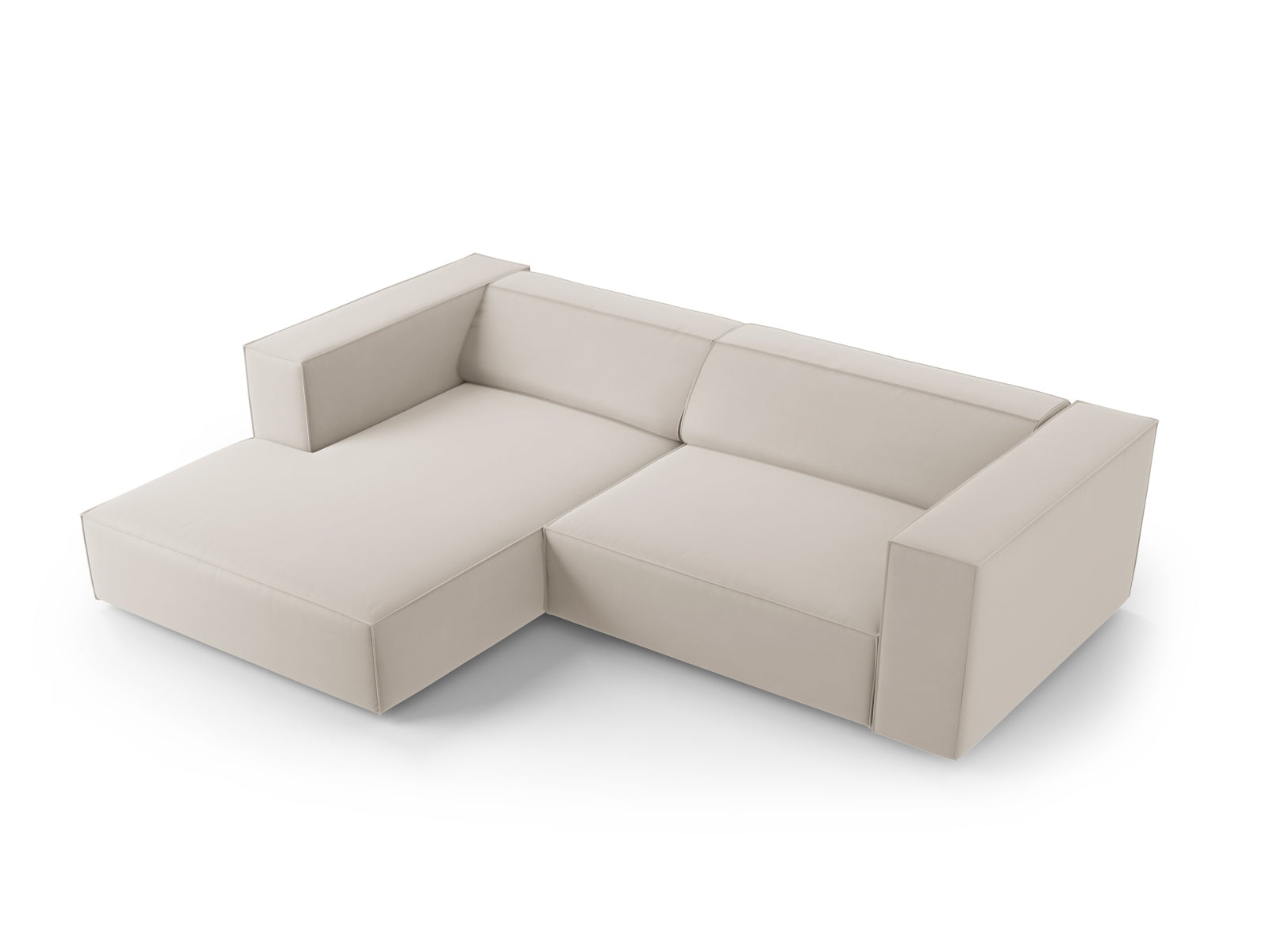 Erleben Sie das elegante Arendal Velour Ecksofa links von Cosmopolitan Design. Perfekt für Ihr Wohnzimmer, bietet es zeitgemässen Stil und höchsten Komfort.