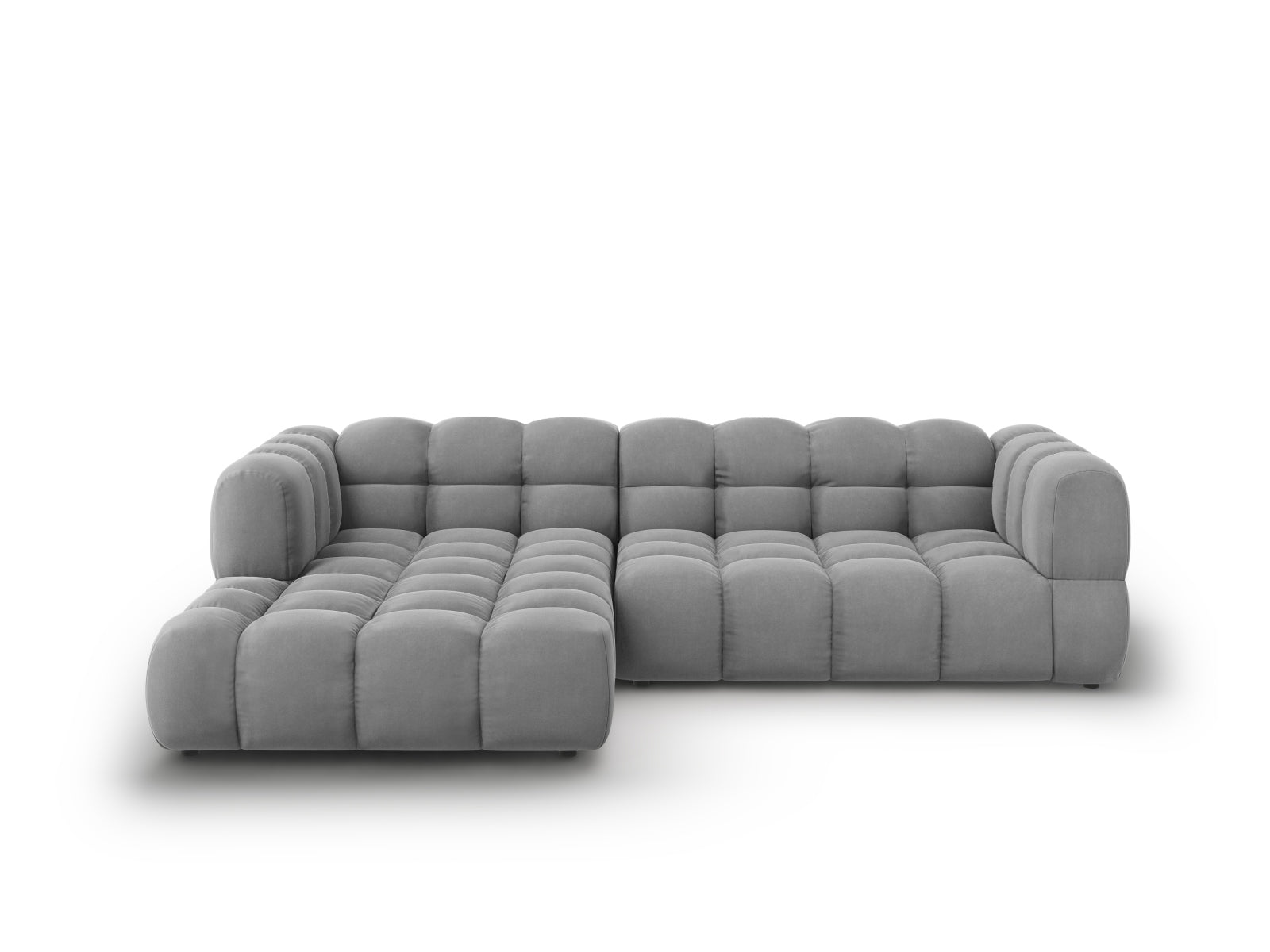 Stylisches, linksseitiges Ecksofa aus weichem Velours, 4-Sitzer mit 162 cm, perfekt für moderne Wohnkonzepte und gemütliche Atmosphäre.