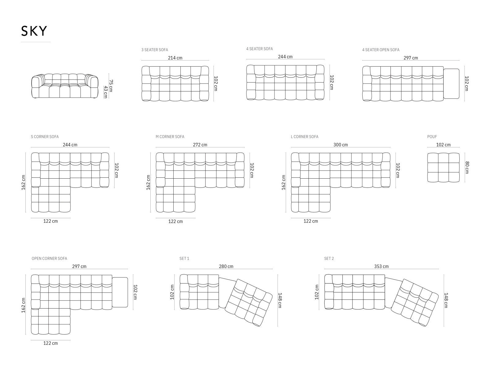 Modulares Ecksofa in luxuriösem Sky Velours, linksseitig, 4-Sitzer, 162 cm, perfekt für moderne und gemütliche Wohnambiente.