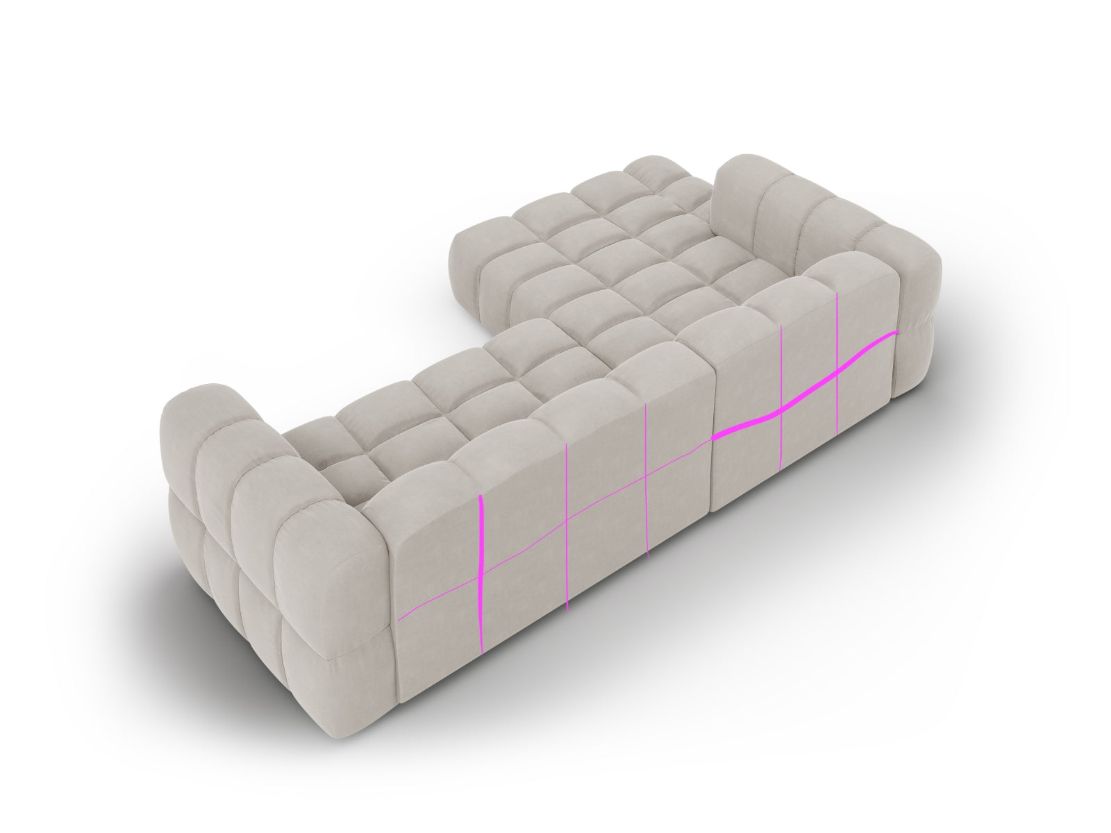 Modulares L-Sofa links in luxuriösem Sky Velour, 4-Sitzer mit 162 cm, vereint modernes Design und hohen Komfort für Ihr Zuhause.