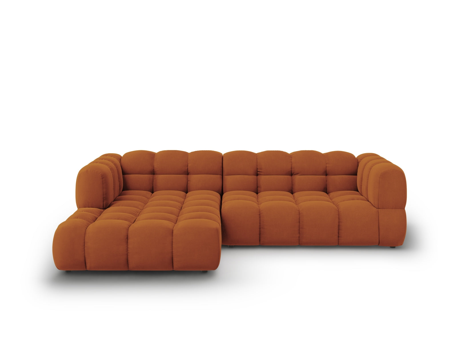 Modulares 4-Sitzer Ecksofa in sanftem Terracotta, linksseitig, aus hochwertigem Sky Velour für ein modernes Wohnambiente.