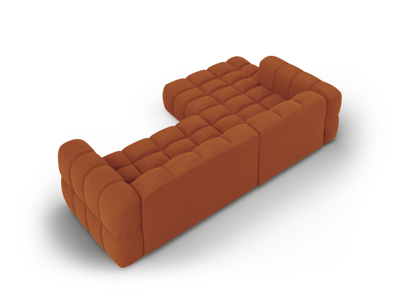 Modulares 4-Sitzer Ecksofa in sanftem Terracotta, linksseitig, aus hochwertigem Sky Velour für ein modernes Wohnambiente.