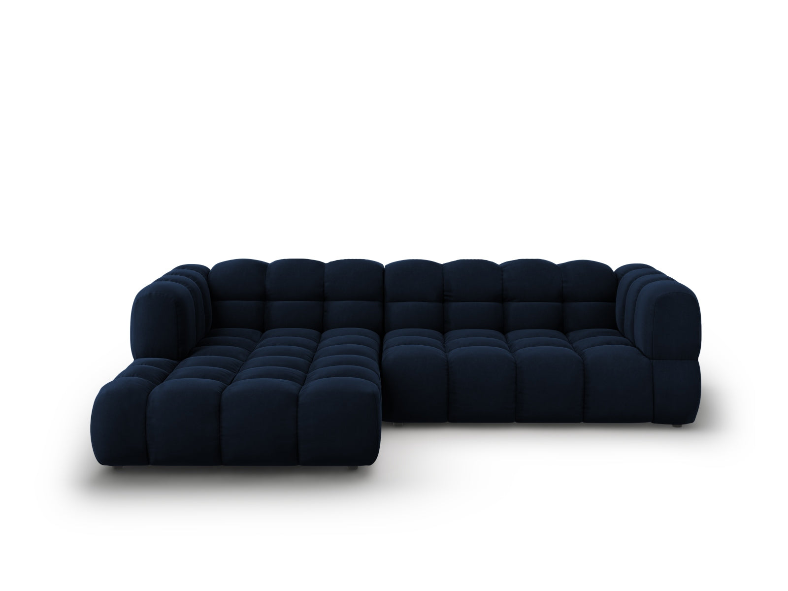 Modulares 4-Sitzer Ecksofa links aus weichem Sky Velour, perfekt für moderne Wohnkonzepte und entspannte Abende mit Freunden.