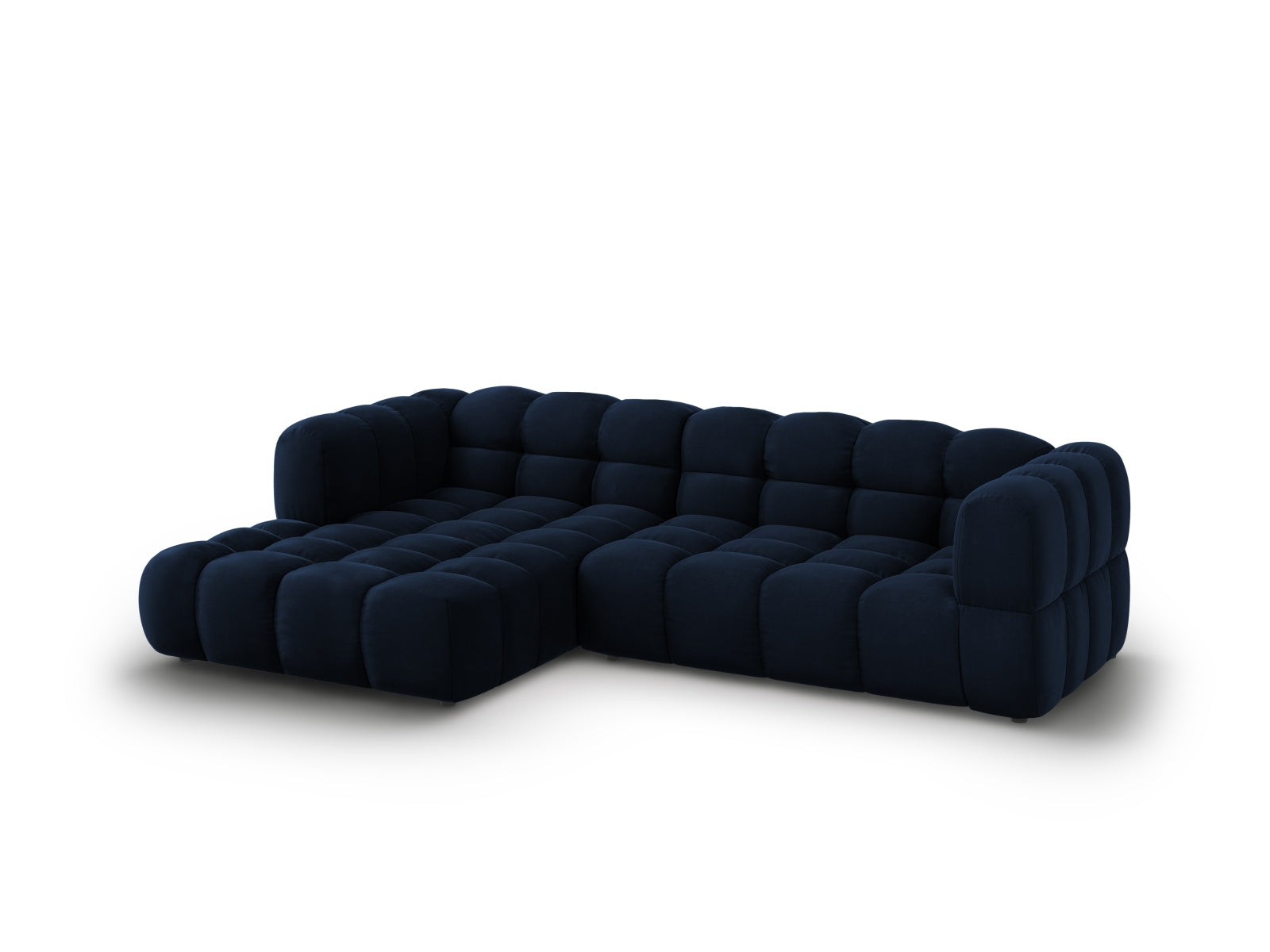 Elegantes modulares Ecksofa links in Sky Velour, ideal für stilvolle Wohnräume und gesellige Abende mit Familie und Freunden.