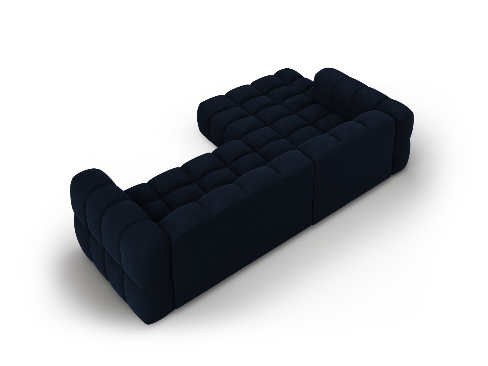 Modulares 4-Sitzer Ecksofa links in Sky Velour, perfekt für gemütliche Zusammenkünfte und modernes Wohndesign.