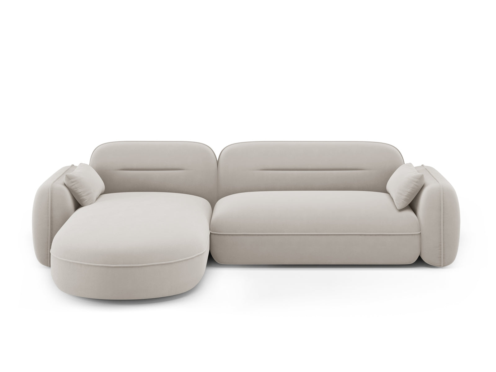 Elegantes Sydney Velour Ecksofa in hellem Beige, ideal für entspannte Abende, kombiniert modernes Design mit hervorragender Bequemlichkeit.