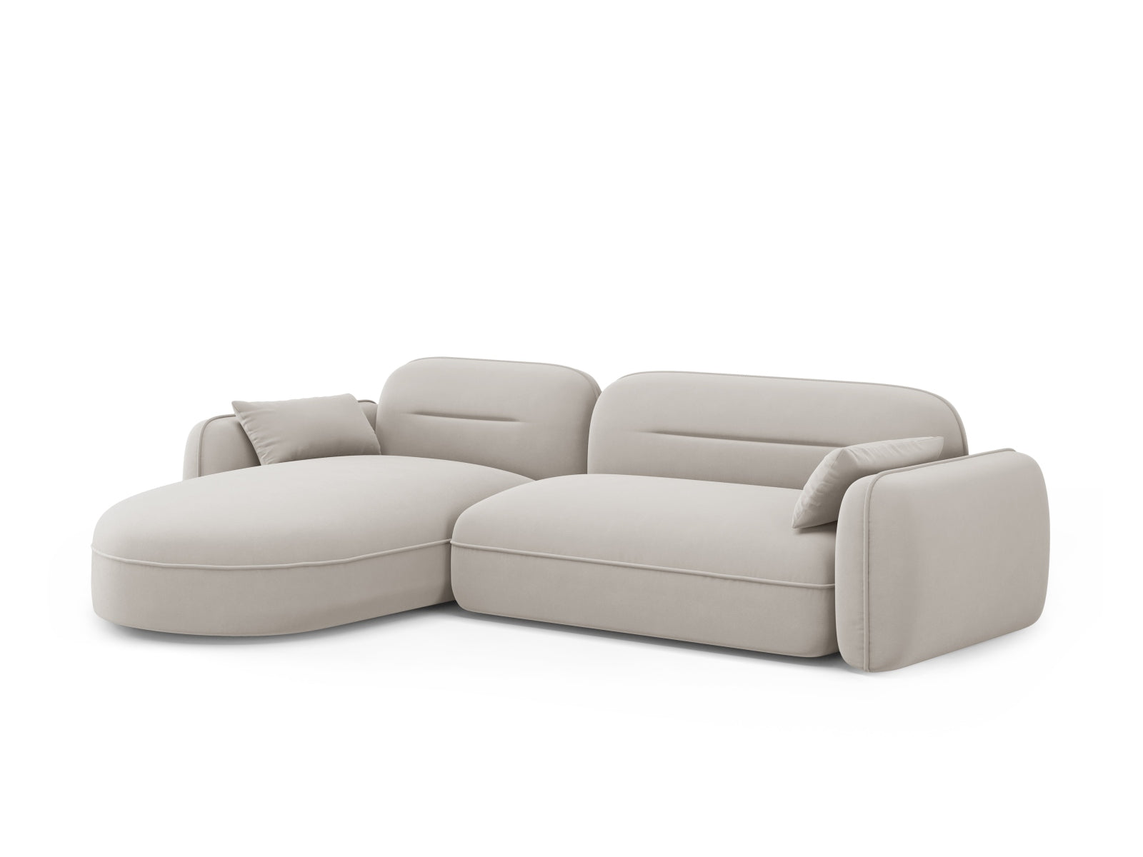 Elegantes Sydney Velour Ecksofa in sanftem Beige, ideal für entspannte Abende und stilvolle Einrichtung, bietet großzügigen Sitzkomfort.
