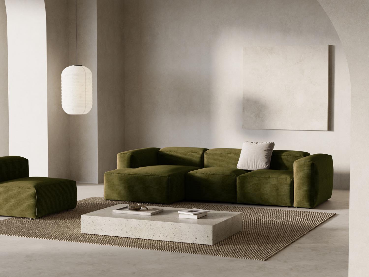 Bergamo Modulares Ecksofa links 3 Sitzer in Green-Perla präsentiert im Onlineshop von KAQTU Design AG. Ecksofa links ist von Cosmopolitan Design
