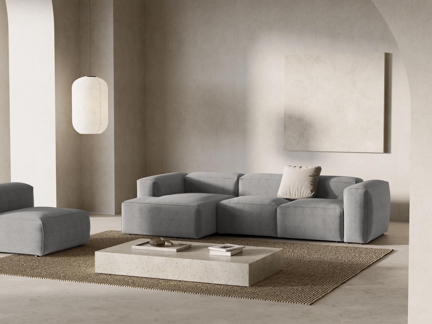 Bergamo Modulares Ecksofa links 3 Sitzer in Light Grey-Perla präsentiert im Onlineshop von KAQTU Design AG. Ecksofa links ist von Cosmopolitan Design