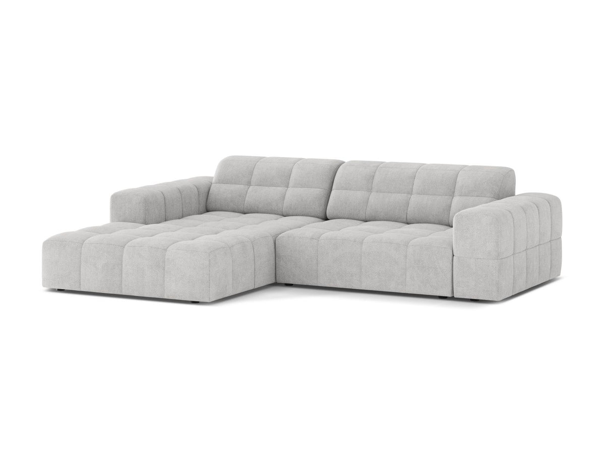Ecksofa links Chicago in Light Beige-Eden Stoff, Massivholzrahmen mit schwarzen Kunststoffbeinen, Récamiere-Form von Cosmopolitan Design.