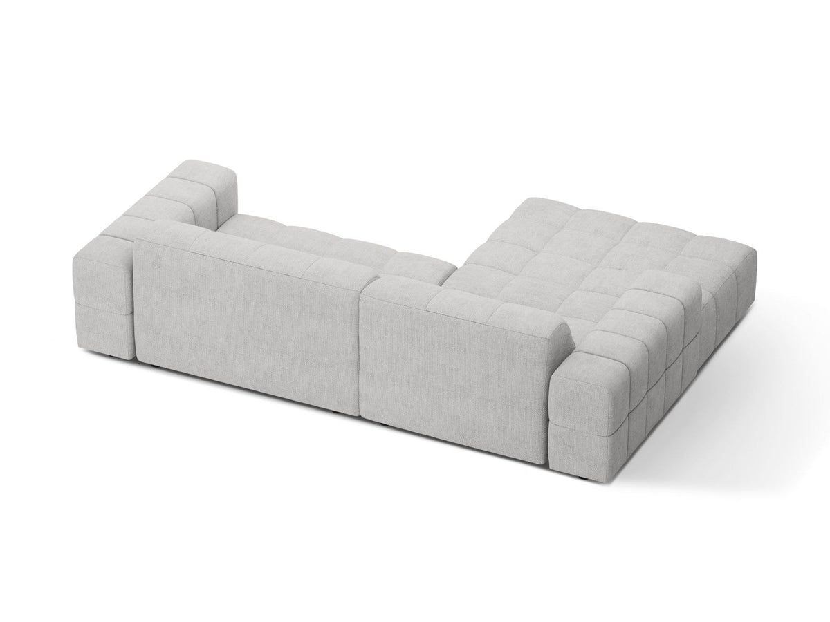 Ecksofa links Chicago in Light Beige-Eden Stoff, Massivholzrahmen mit schwarzen Kunststoffbeinen, Récamiere-Form von Cosmopolitan Design.