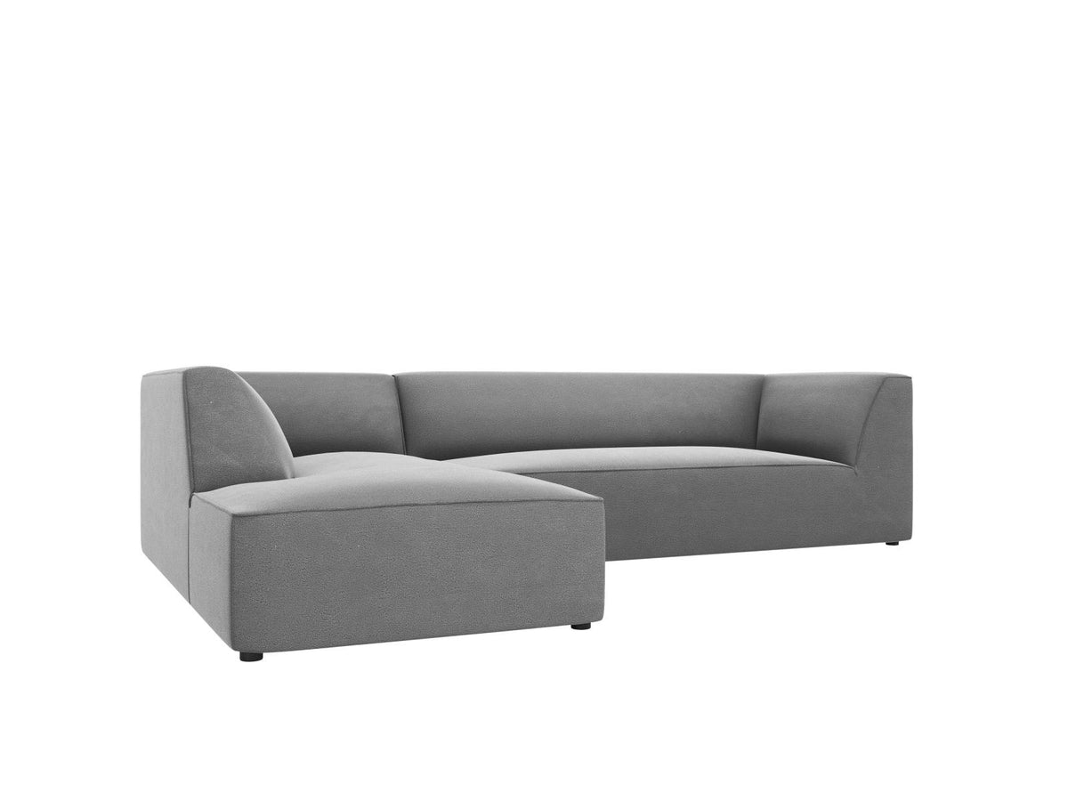 Modulares Ecksofa links in Beige-Salvador Samtstoff, schwarze Kunststoffbeine, Récamiere und gepolsterte Rückenlehne, 4-Sitzer, 180cm Breite.