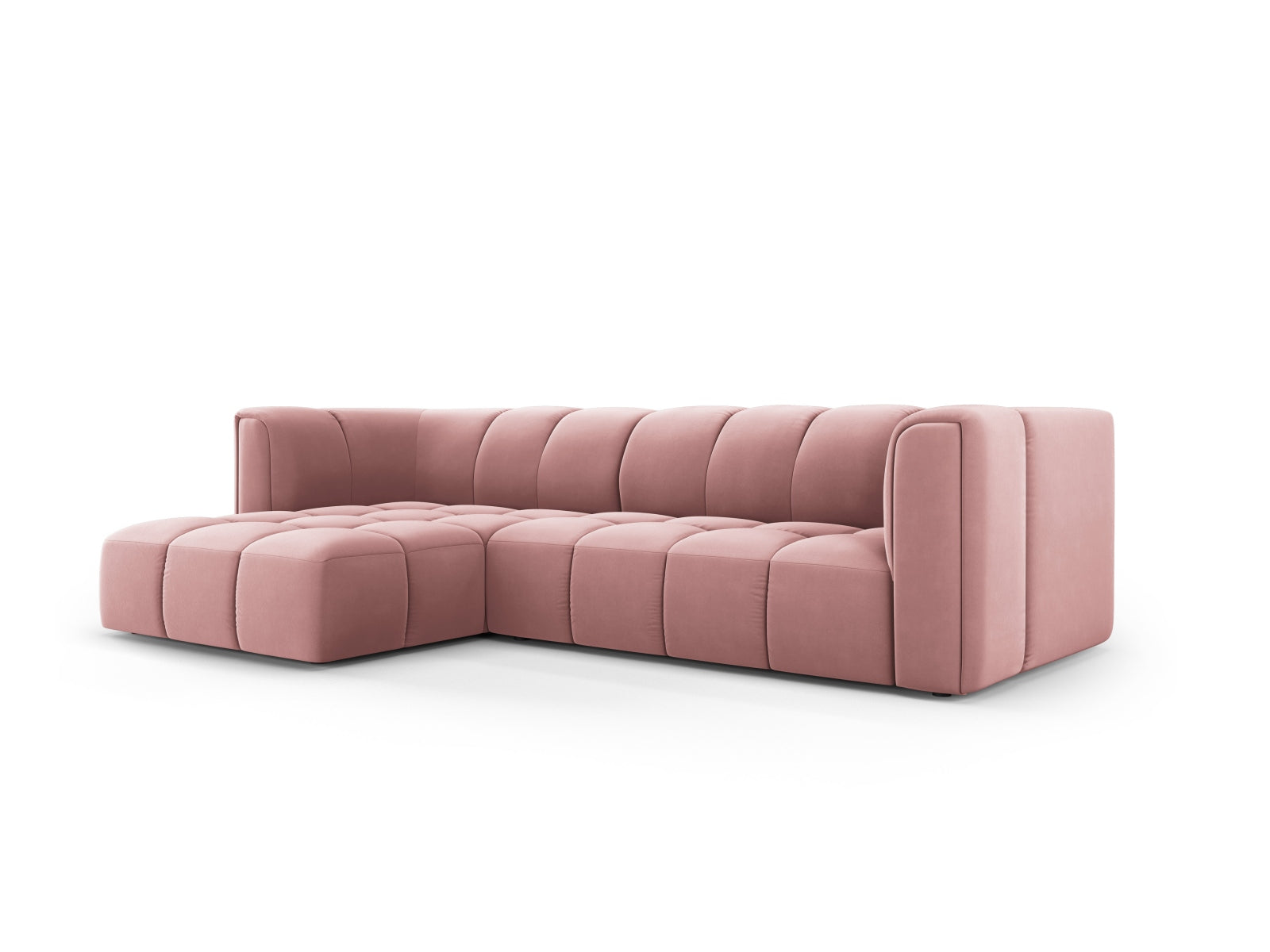 Stylisches 3-Sitzer Ecksofa Moritz in Pink-Bluvel, ideal für moderne Wohnräume, präsentiert von Cosmopolitan Design.