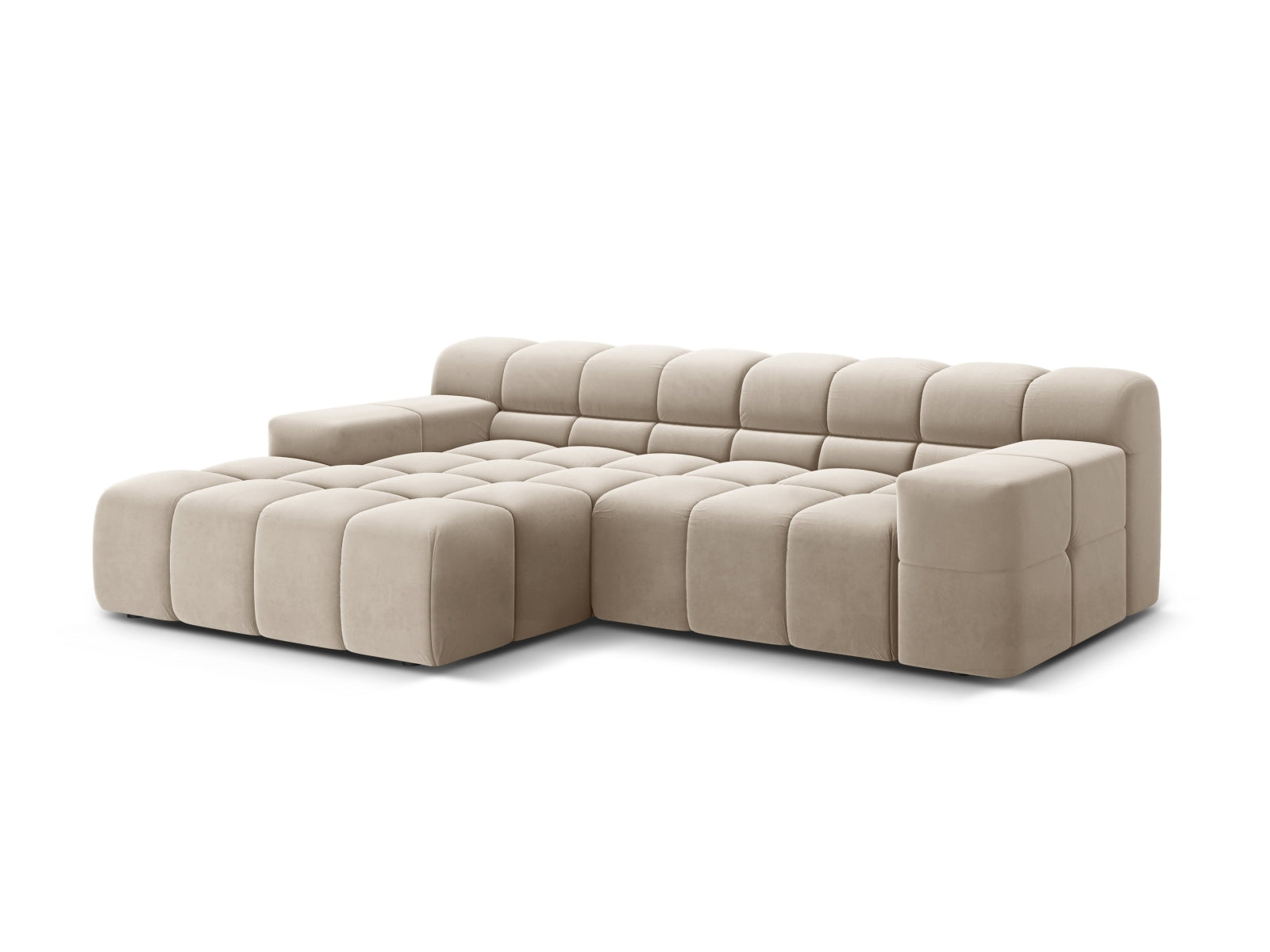 Stylisches 2-Sitzer Ecksofa links Hawaii in elegantem Light Beige-Magic Velvet, ideal für moderne Wohnräume.