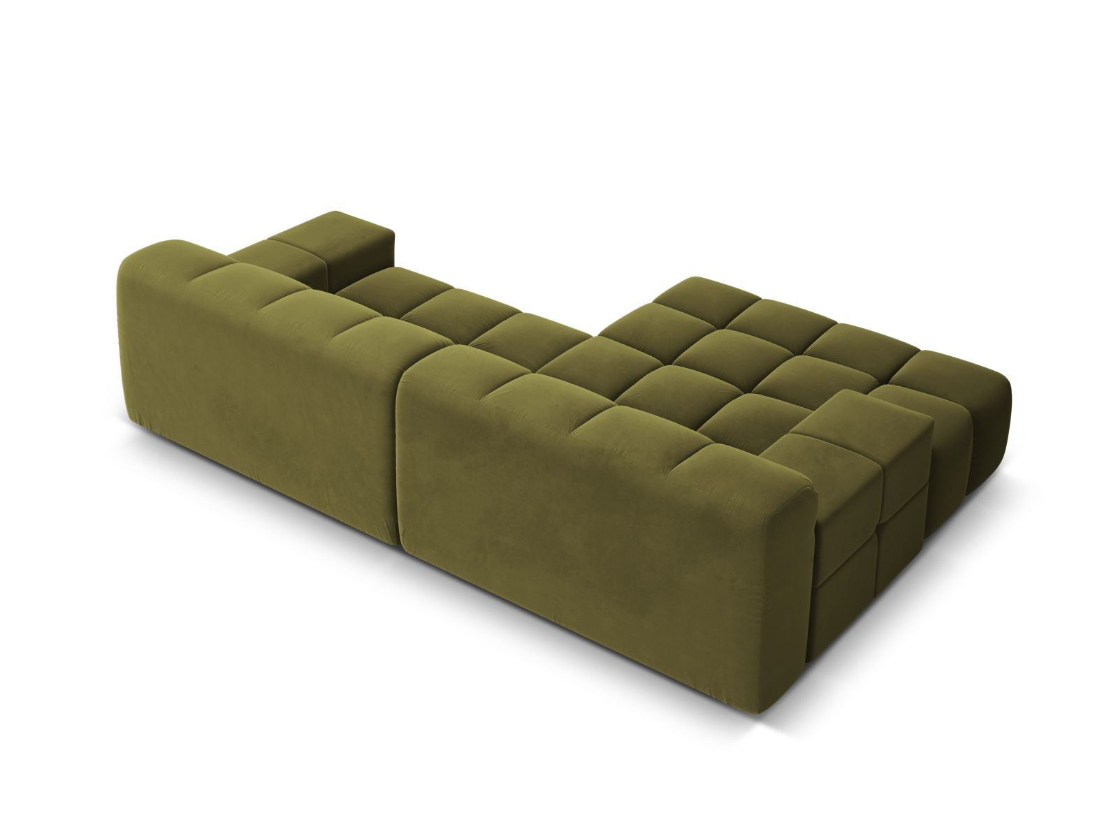 Modernes 2-Sitzer Ecksofa links Hawaii in sanftem Pistaziengrün, aus luxuriösem Magic Velvet, ideal für geschmackvolle Wohnräume.