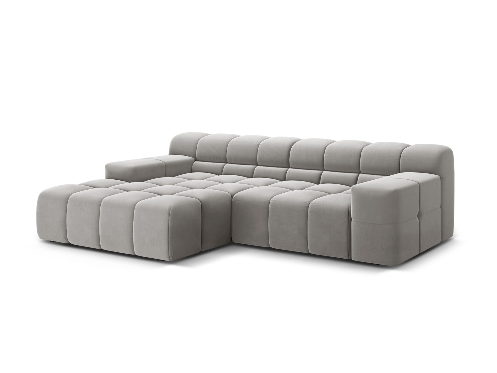 Elegantes 2-Sitzer Ecksofa links Hawaii in edlem Silver-Magic Velvet, ideal für stilvolle Wohnräume und gemütliche Abende.