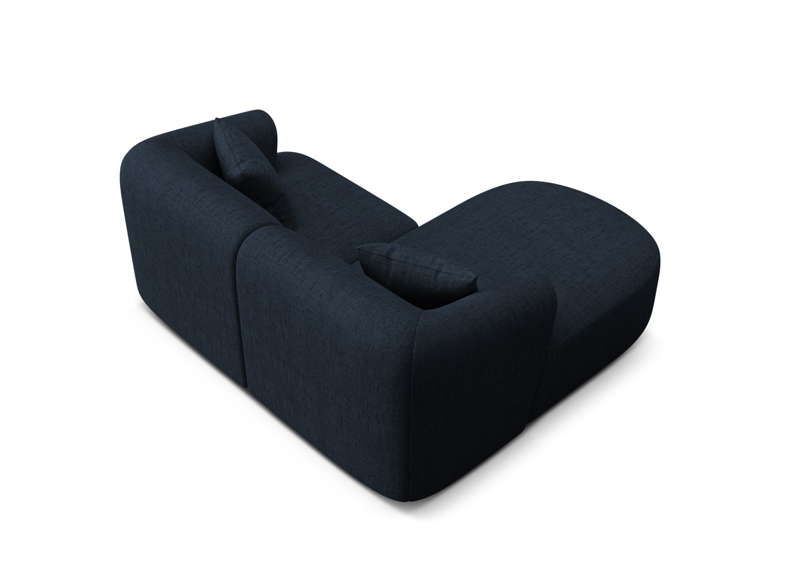 Elegantes 3-Sitzer Ecksofa links Campi in Royal Blue-Moly, perfekt für stilvolle Wohnräume und vielseitige Einrichtungsmöglichkeiten.