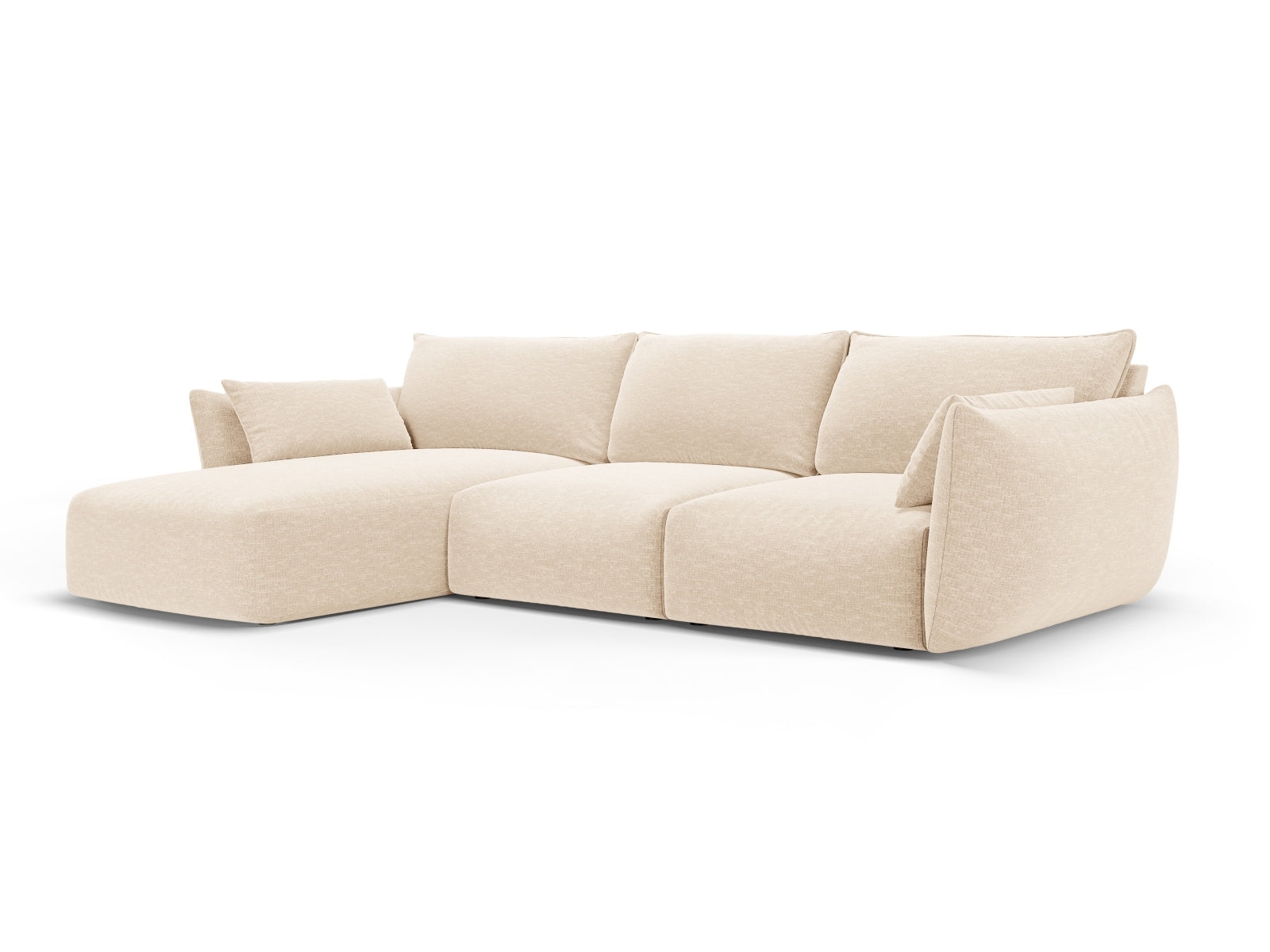 Modernes 5-Sitzer Ecksofa links Matera in neutralem Beige, perfekt für gemütliche und stilvolle Wohnambiente von Cosmopolitan Design.