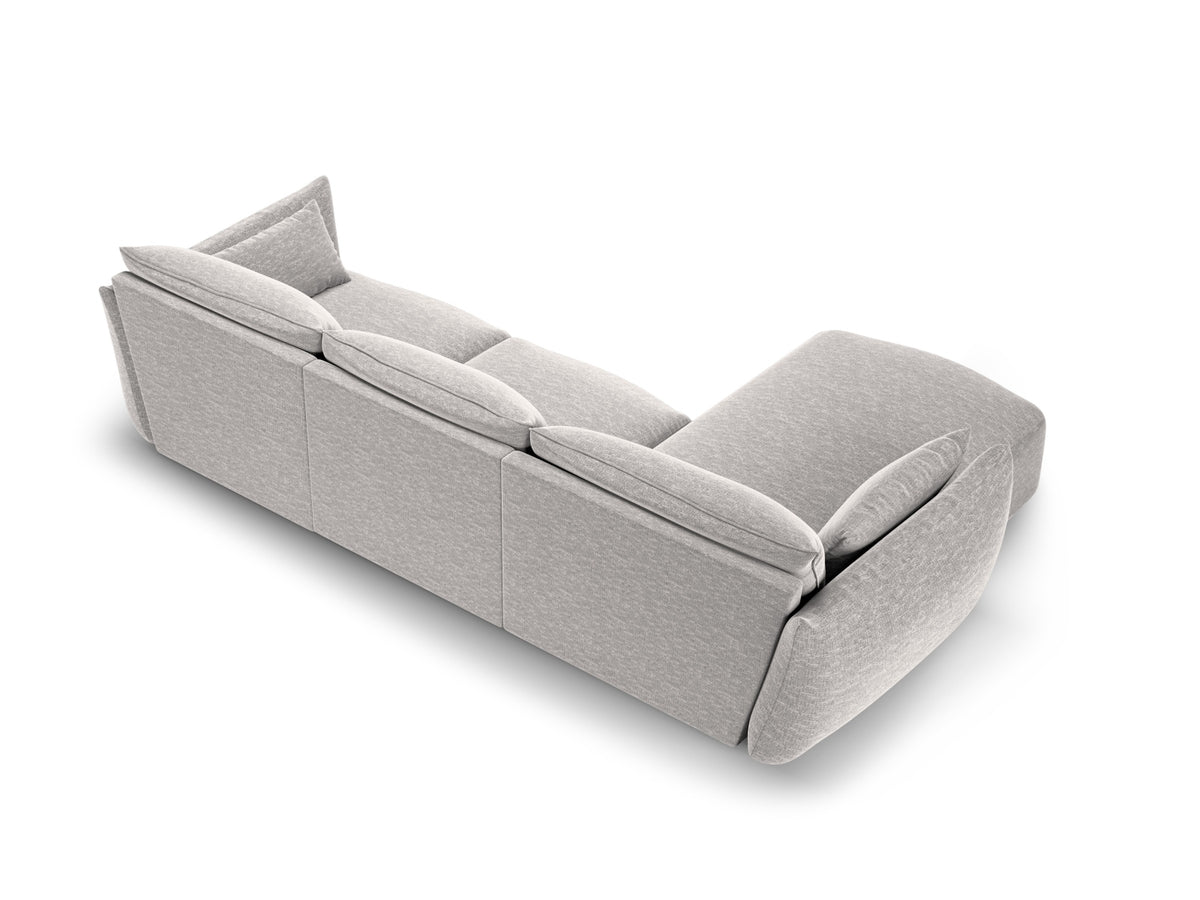 Ecksofa links Matera in Beige mit Récamière und niedrigen schwarzen Beinen