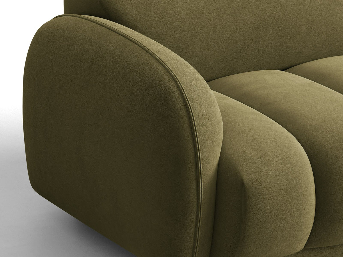 Bilbao Ecksofa links 3-Sitzer von Cosmopolitan Design in Light Beige-Casino Samtstoff, Holzrahmen, schwarze Kunststoffbeine, mit Récamiere.