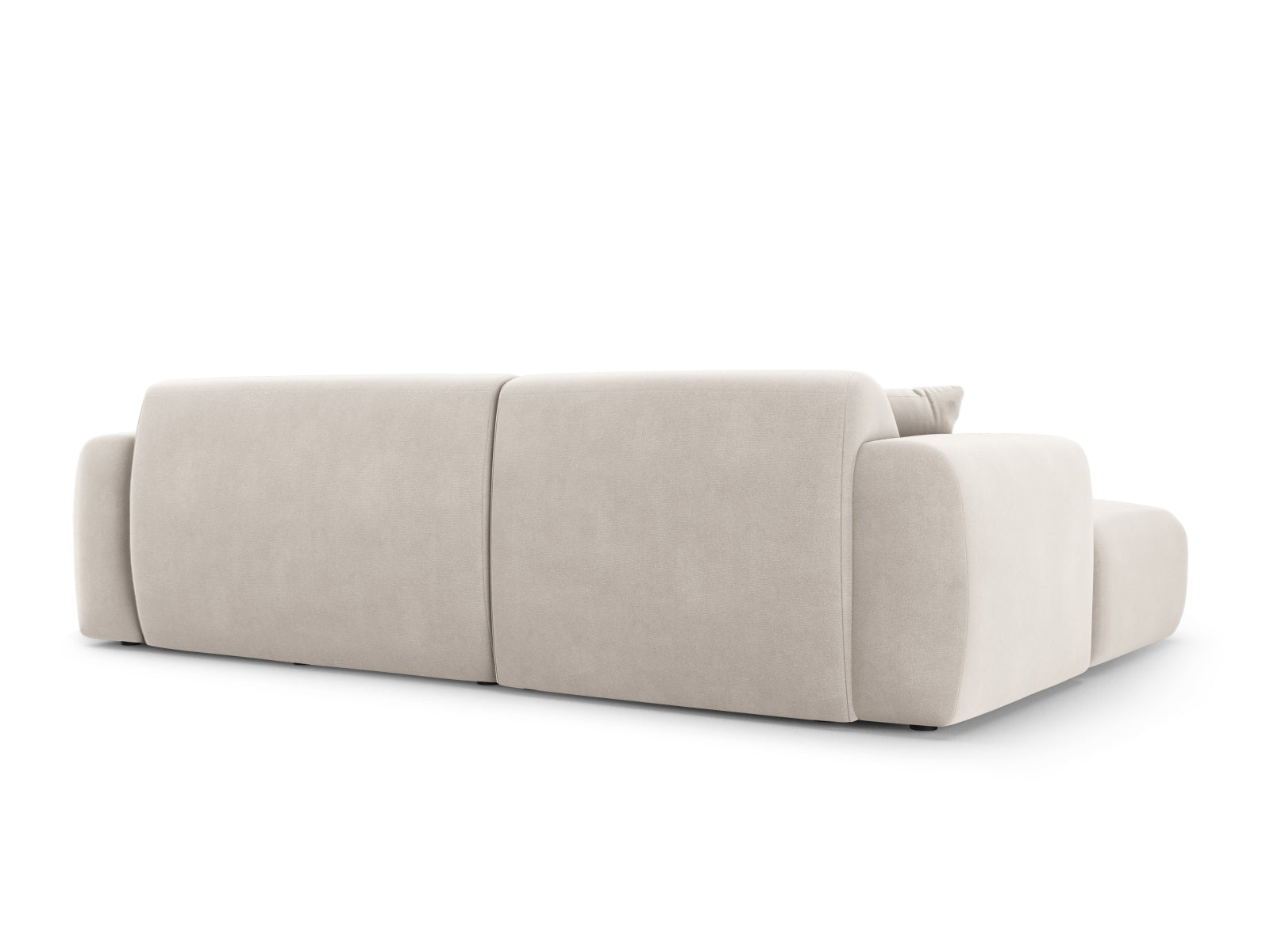 Elegantes Nolio Velour Ecksofa links, 4-Sitzer in sanftem Beige, ideal für stilvolle Wohnräume, entworfen von Cosmopolitan Design.
