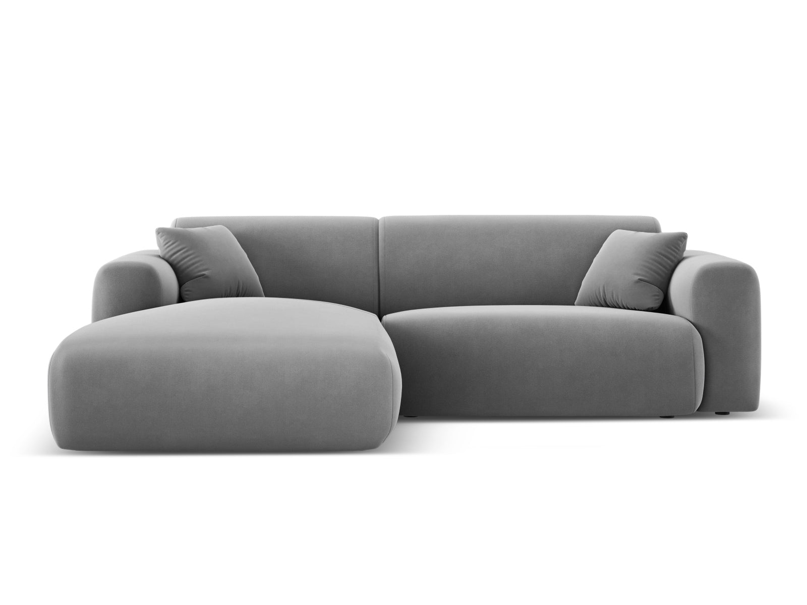 Modernes Nolio Velour Ecksofa links, 4-Sitzer in zartem Hellgrau, perfekt für gemütliche und stilvolle Wohnambiente von Cosmopolitan Design.