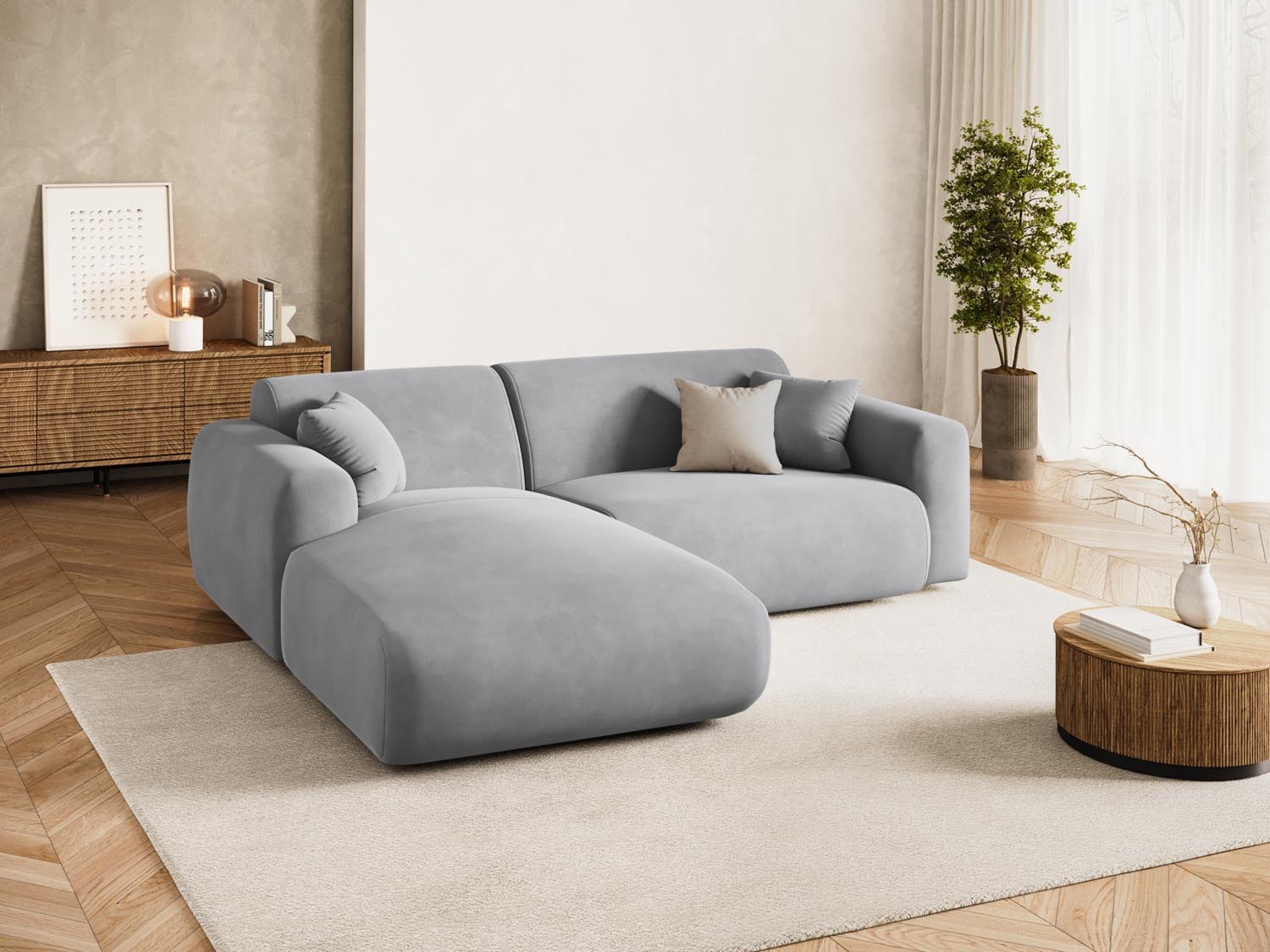 Entdecken Sie das stilvolle Nolio Velour Ecksofa links von Cosmopolitan Design. Dieses 4-Sitzer Sofa (170 cm) vereint Komfort und zeitgemässes Design.