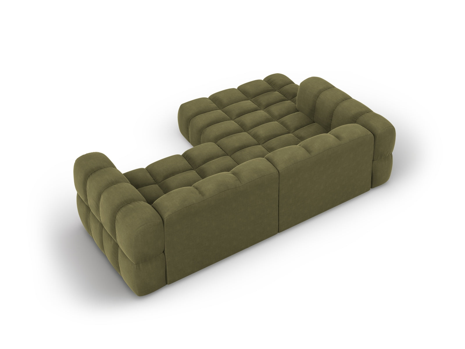 Elegantes modulares Ecksofa links in sanftem Hellgrün, 3-Sitzer, 162 cm, aus hochwertigem Sky Velour für stilvolle Wohnräume von Cosmopolitan Design.