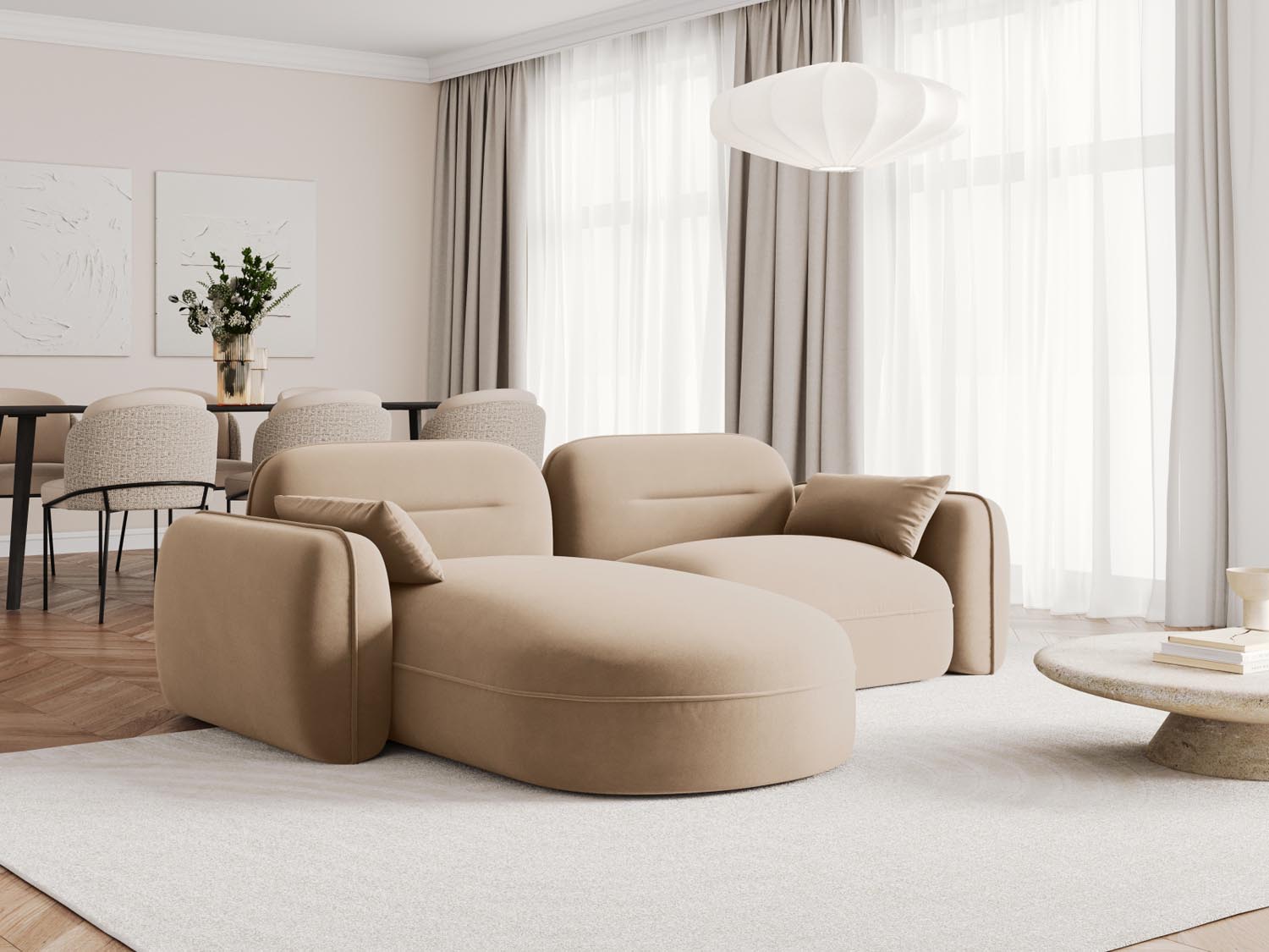 Entdecken Sie das Sydney Velour Ecksofa links von Cosmopolitan Design – ein stilvolles 3-Sitzer Sofa, das modernen Komfort und Eleganz vereint.