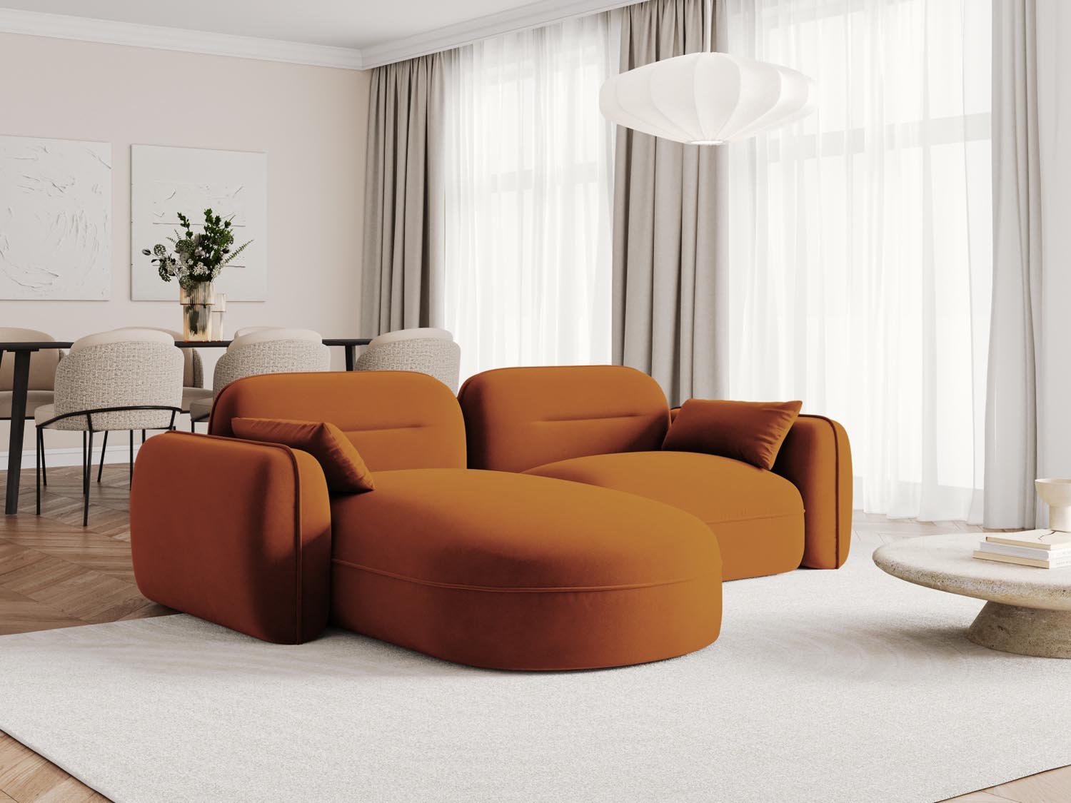 Entdecken Sie das Sydney Velour Ecksofa links von Cosmopolitan Design – ein stilvolles 3-Sitzer Sofa, das modernen Komfort und Eleganz vereint.