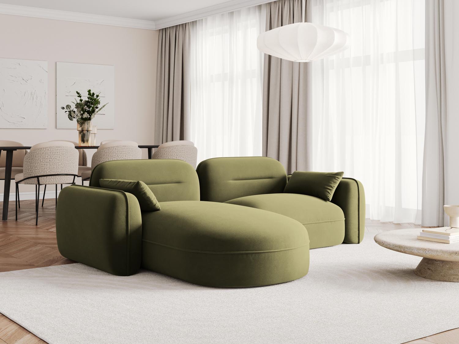 Entdecken Sie das Sydney Velour Ecksofa links von Cosmopolitan Design – ein stilvolles 3-Sitzer Sofa, das modernen Komfort und Eleganz vereint.