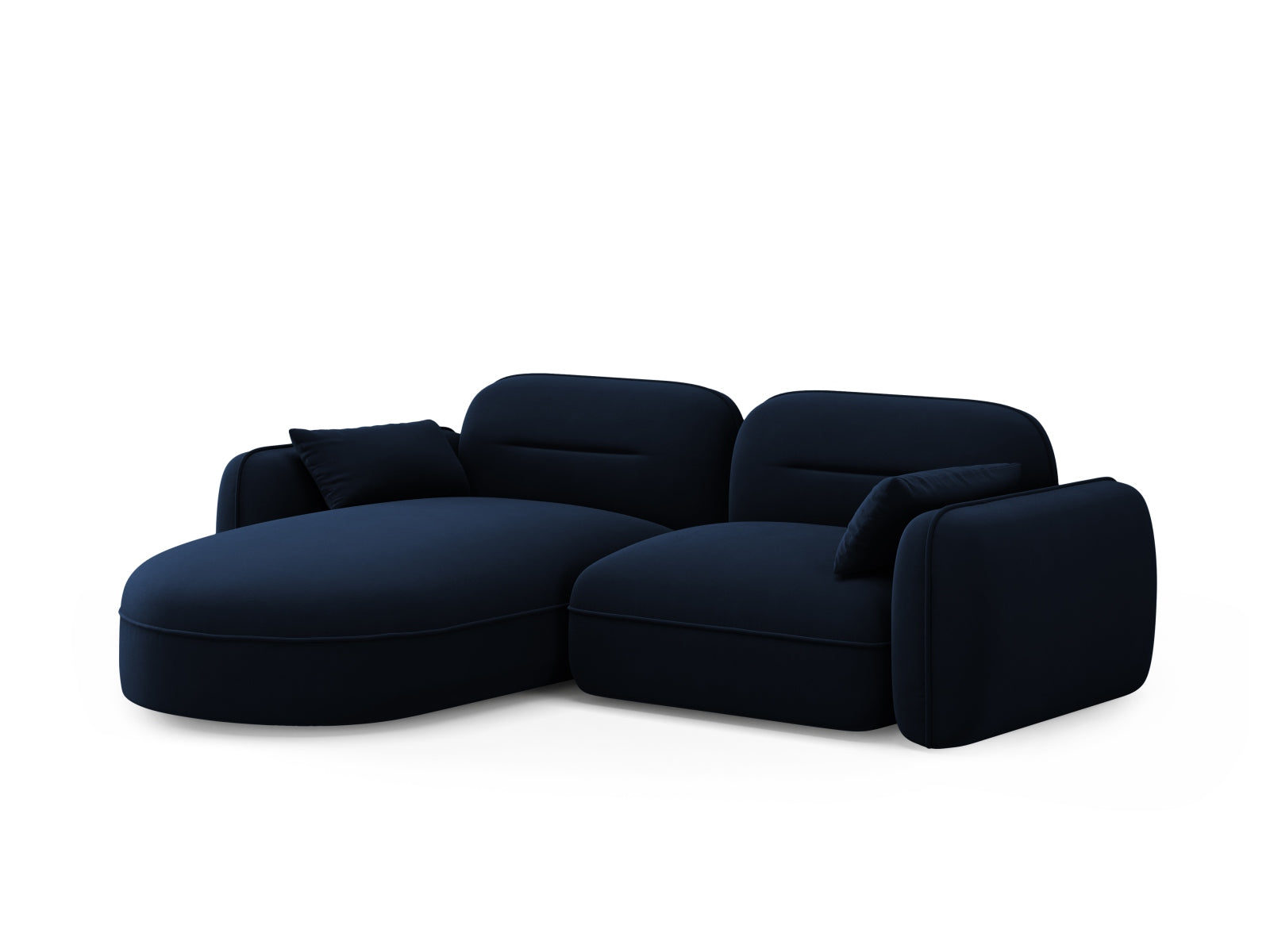 Modulares Sydney Velour Ecksofa in Royal Blue, linksseitig, bietet modernen Komfort und stilvolle Akzente für jedes Wohnzimmer.