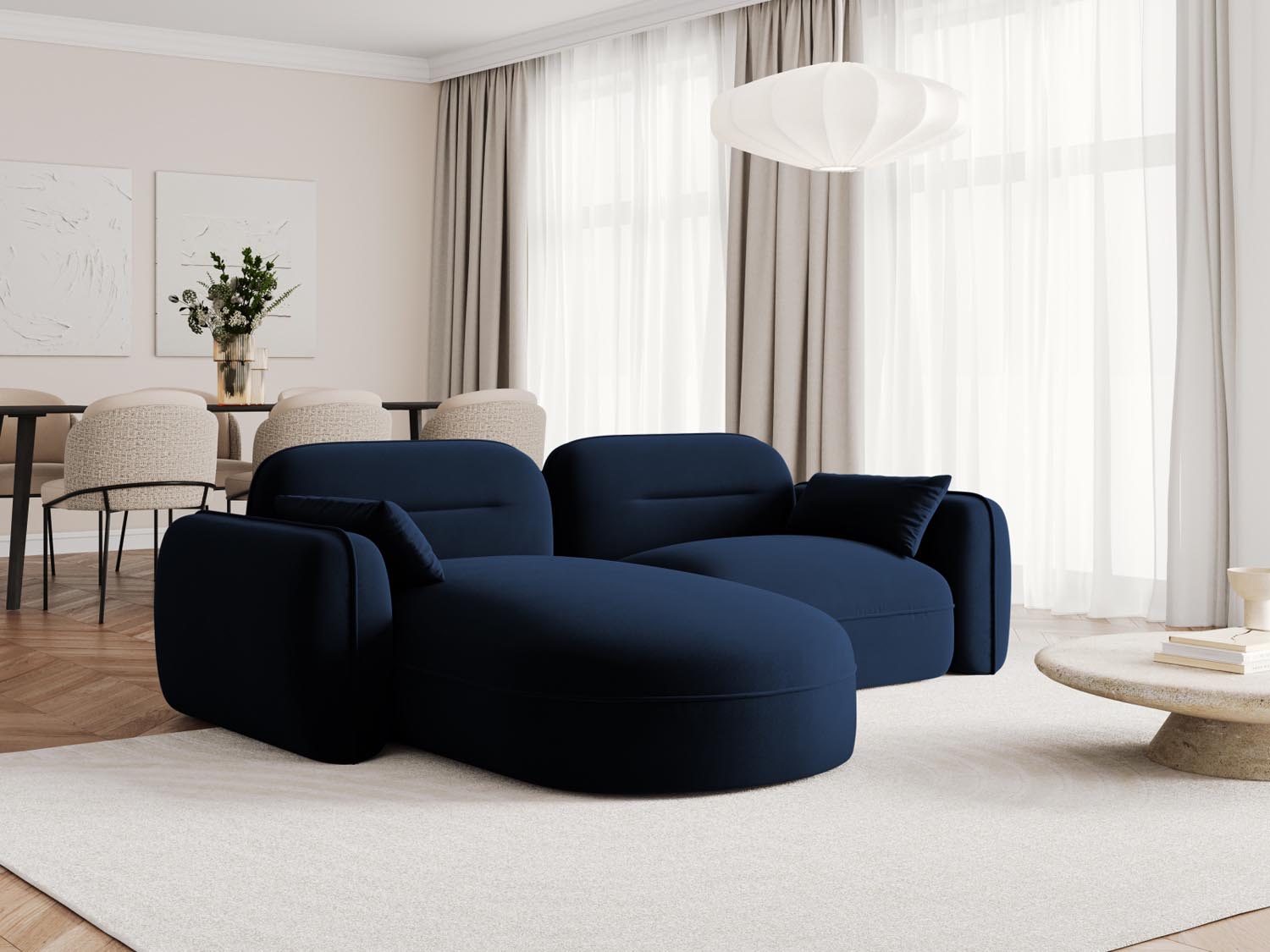 Entdecken Sie das Sydney Velour Ecksofa links von Cosmopolitan Design – ein stilvolles 3-Sitzer Sofa, das modernen Komfort und Eleganz vereint.