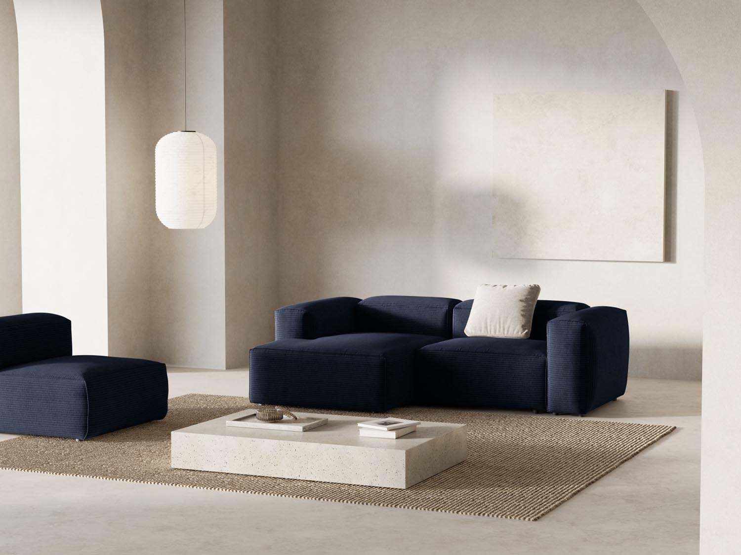 Bergamo Modulares Ecksofa links 2 Sitzer in Navy Blue-Perla präsentiert im Onlineshop von KAQTU Design AG. Ecksofa links ist von Cosmopolitan Design