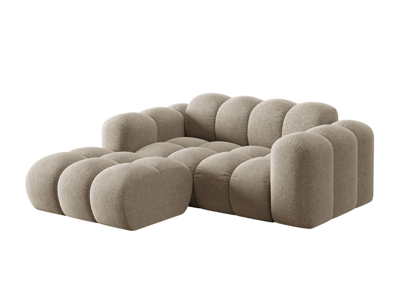 Stylisches 2-Sitzer Ecksofa Treno in elegantem Dunkelbeige, ideal für moderne Wohnräume, präsentiert von Cosmopolitan Design.