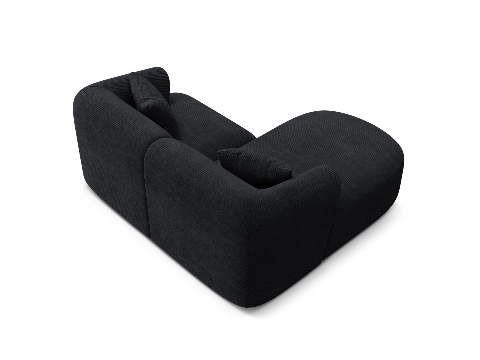 Modernes 3-Sitzer Ecksofa Campi in edlem Schwarz, perfekt für kreative Raumgestaltungen und komfortable Entspannung.