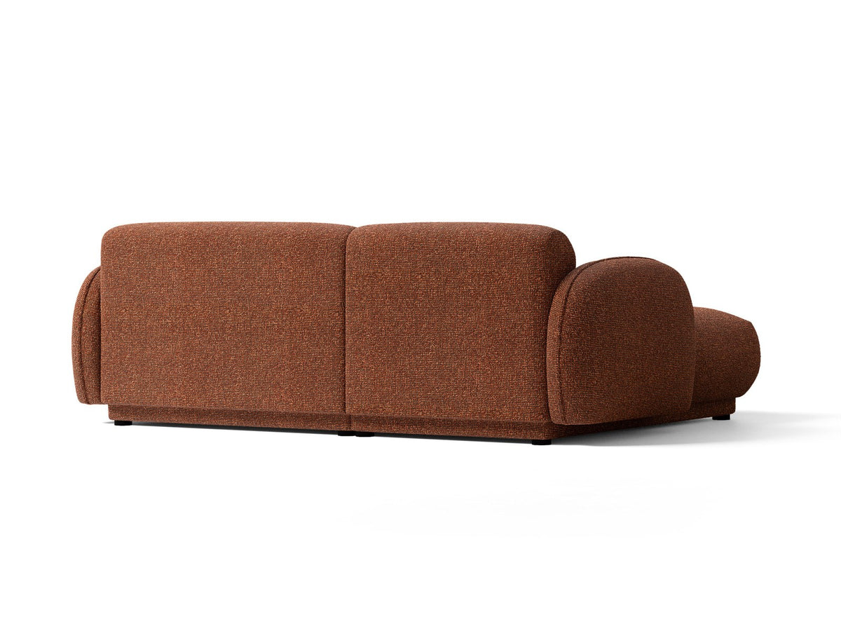 Beige-meliertes Boucle-Ecksofa links mit Récamiere, Massivholzrahmen und schwarzen Kunststoffbeinen, Cosmopolitan Design Bilbao Serie.