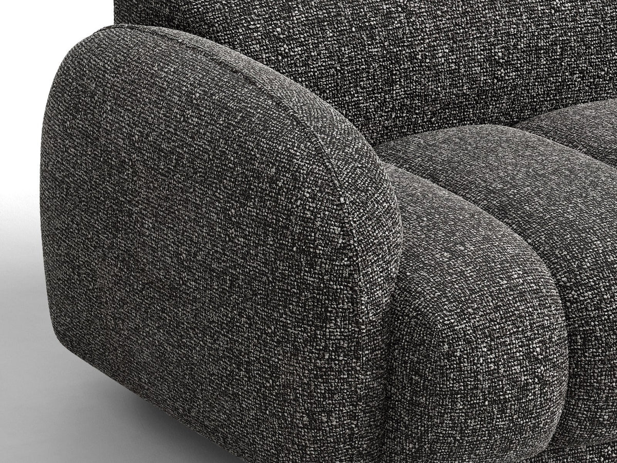 Beige-meliertes Boucle-Ecksofa links mit Récamiere, Massivholzrahmen und schwarzen Kunststoffbeinen, Cosmopolitan Design Bilbao Serie.