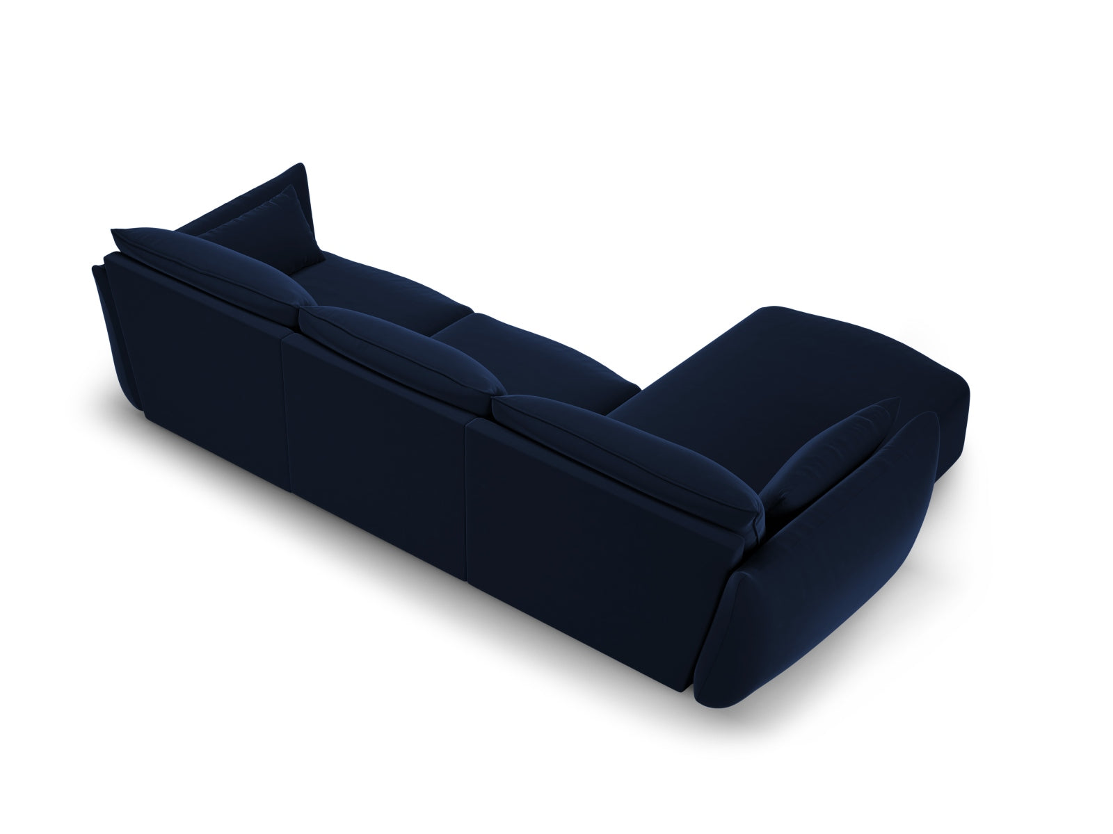 Modernes 5-Sitzer Ecksofa links Matera in Royal Blue, perfekt für stilvolle Wohnräume, bietet Komfort und Eleganz von Cosmopolitan Design.