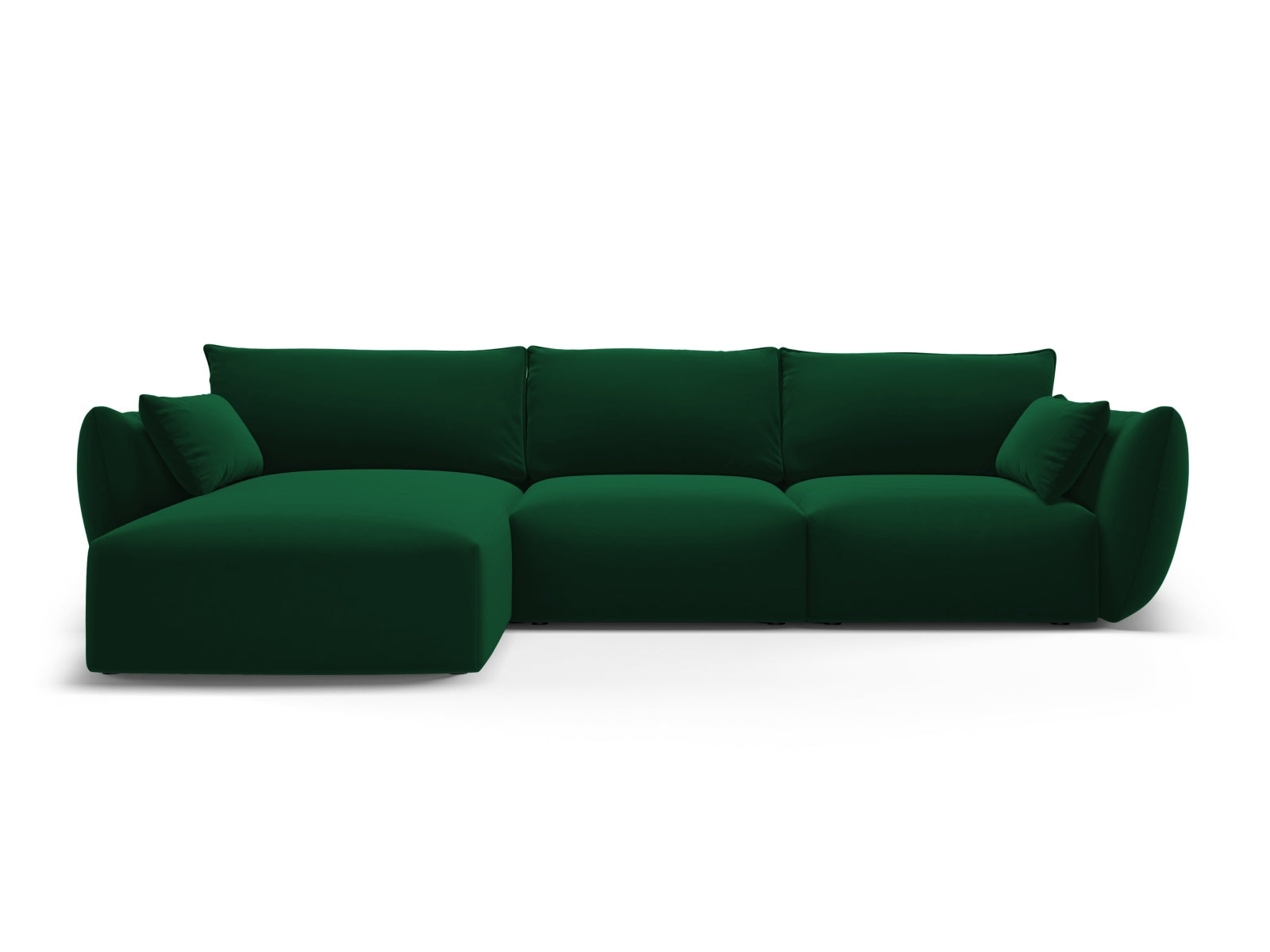 Modernes 5-Sitzer Ecksofa links Matera in luxuriösem Bottle Green, perfekt für gemütliche Abende und stilvolle Einrichtung von Cosmopolitan Design.