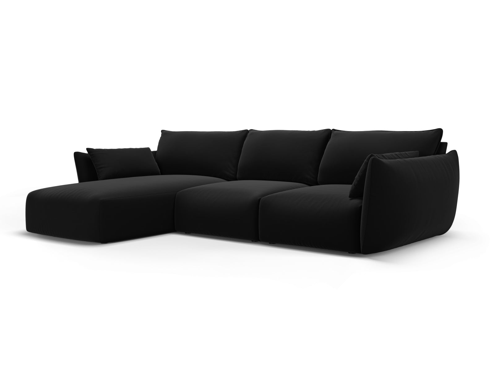 Elegantes 5-Sitzer Ecksofa links Matera in stilvollem Schwarz, ideal für moderne Wohnräume, präsentiert von Cosmopolitan Design.