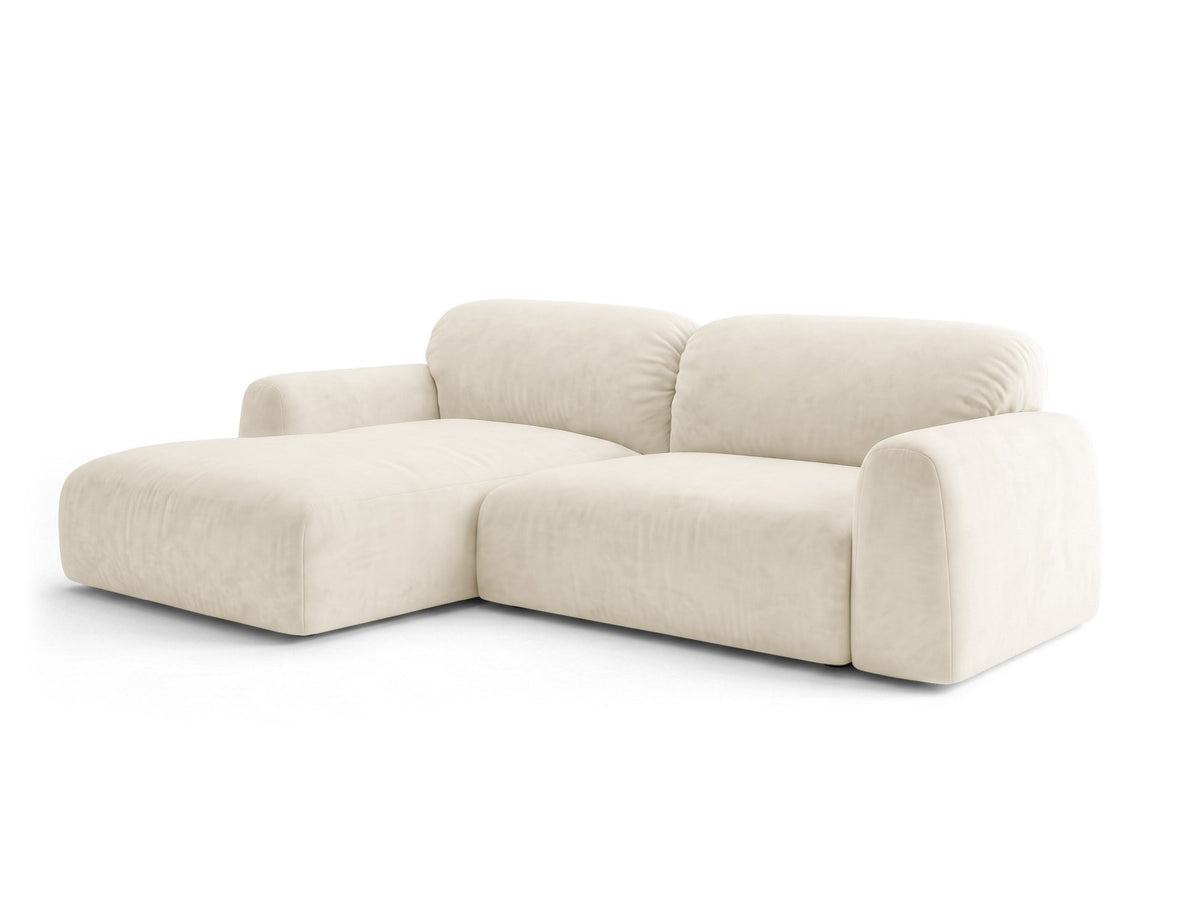 Ecksofa links Milan von Cosmopolitan Design mit Récamière, Bluvel-Stoff und schwarzen Beinen