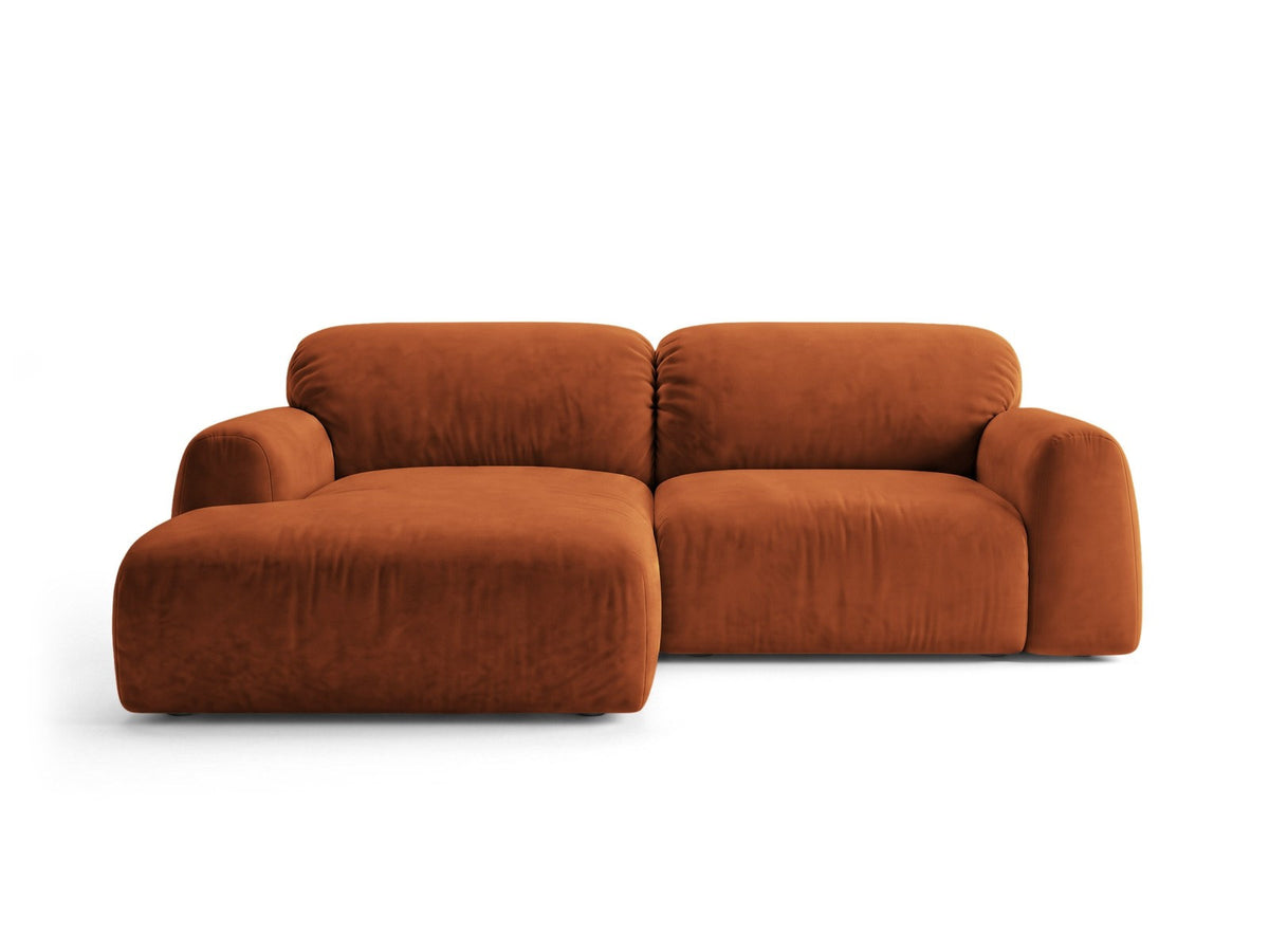 Ecksofa links Milan von Cosmopolitan Design mit Récamière, Bluvel-Stoff und schwarzen Beinen