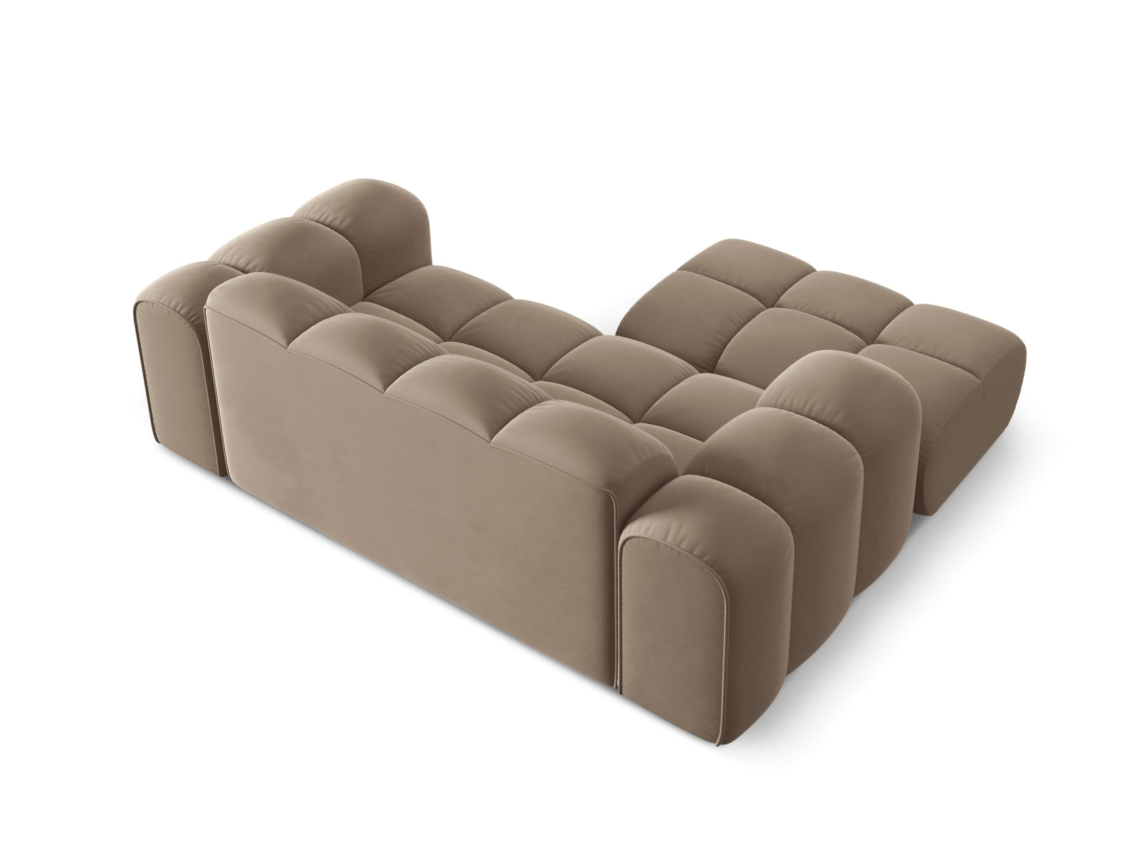Stylisches 2-Sitzer Ecksofa Treno in edlem Cappuccino-Bluvel, perfekt für gemütliche Abende und stilvolle Einrichtungsideen.
