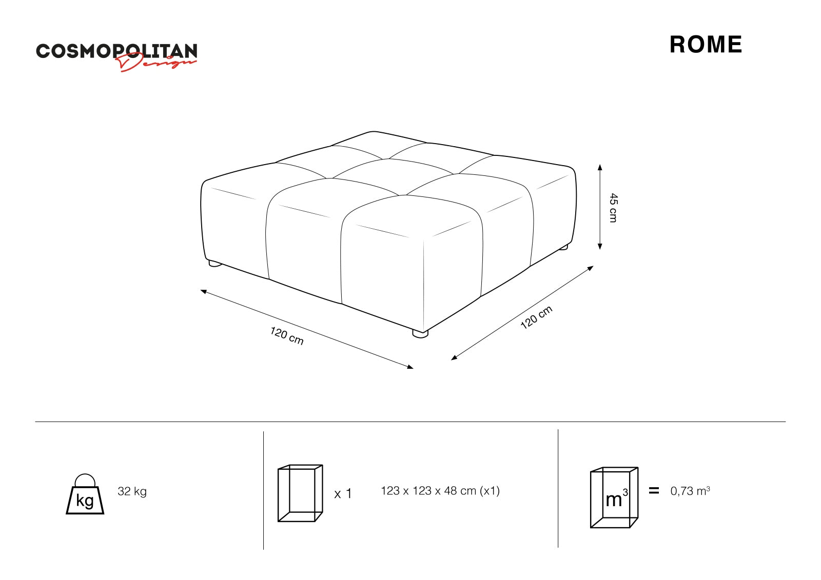 Rome Sitting Module 3x3 1 Sitzer in Black-Salvador präsentiert im Onlineshop von KAQTU Design AG. Modulares Sofa ist von Cosmopolitan Design