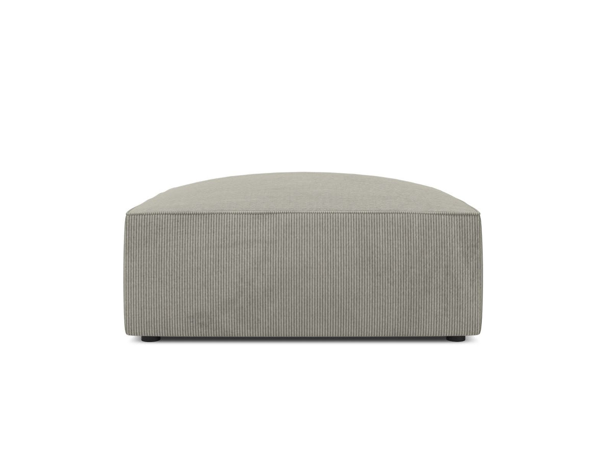 Runder Pouf mit hellblauem Cordstoff-Bezug, schwarzen Kunststoffbeinen und Massivholzrahmen, Modell Siena von Cosmopolitan Design.