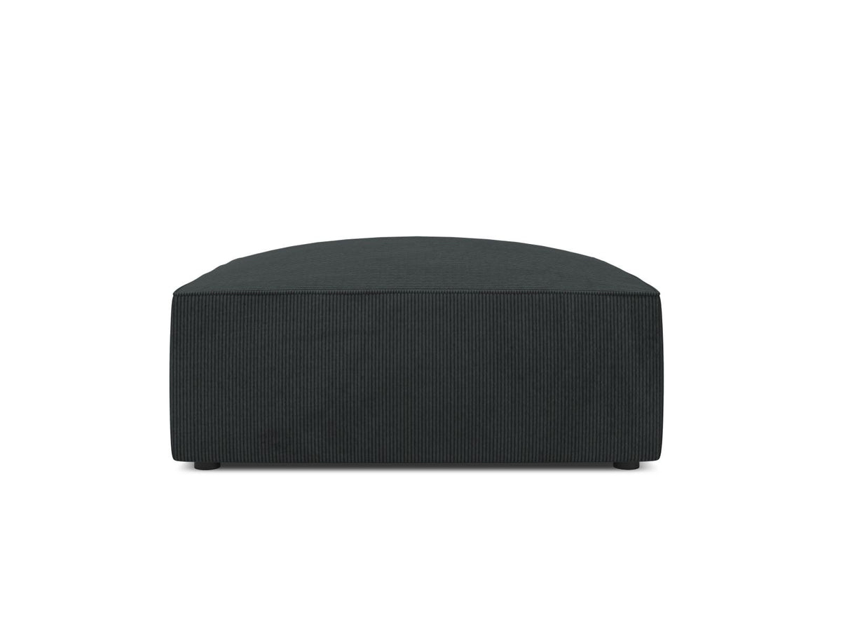 Runder Pouf mit hellblauem Cordstoff-Bezug, schwarzen Kunststoffbeinen und Massivholzrahmen, Modell Siena von Cosmopolitan Design.